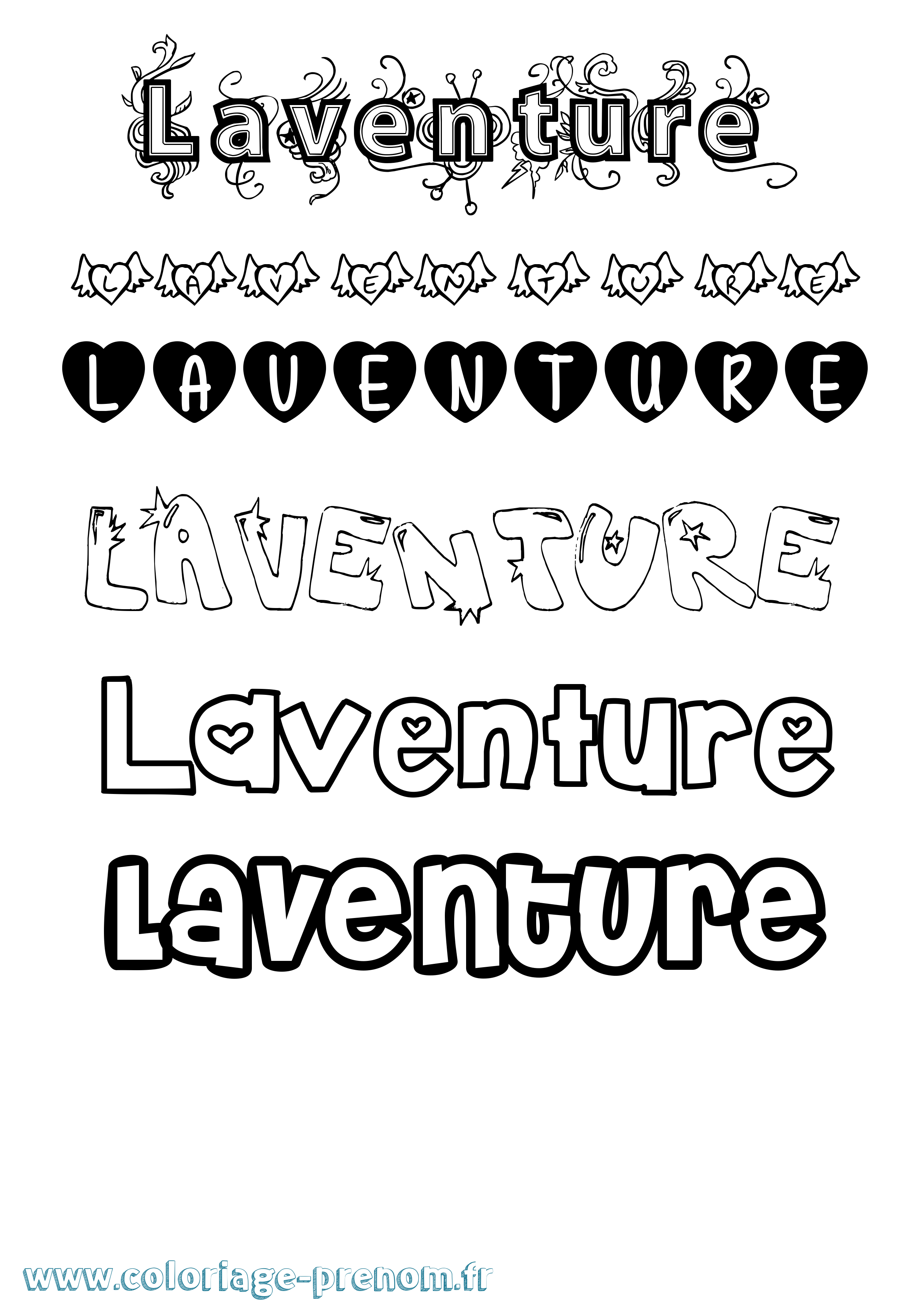 Coloriage Laventure Girly Coloriage prénom Laventure Girly