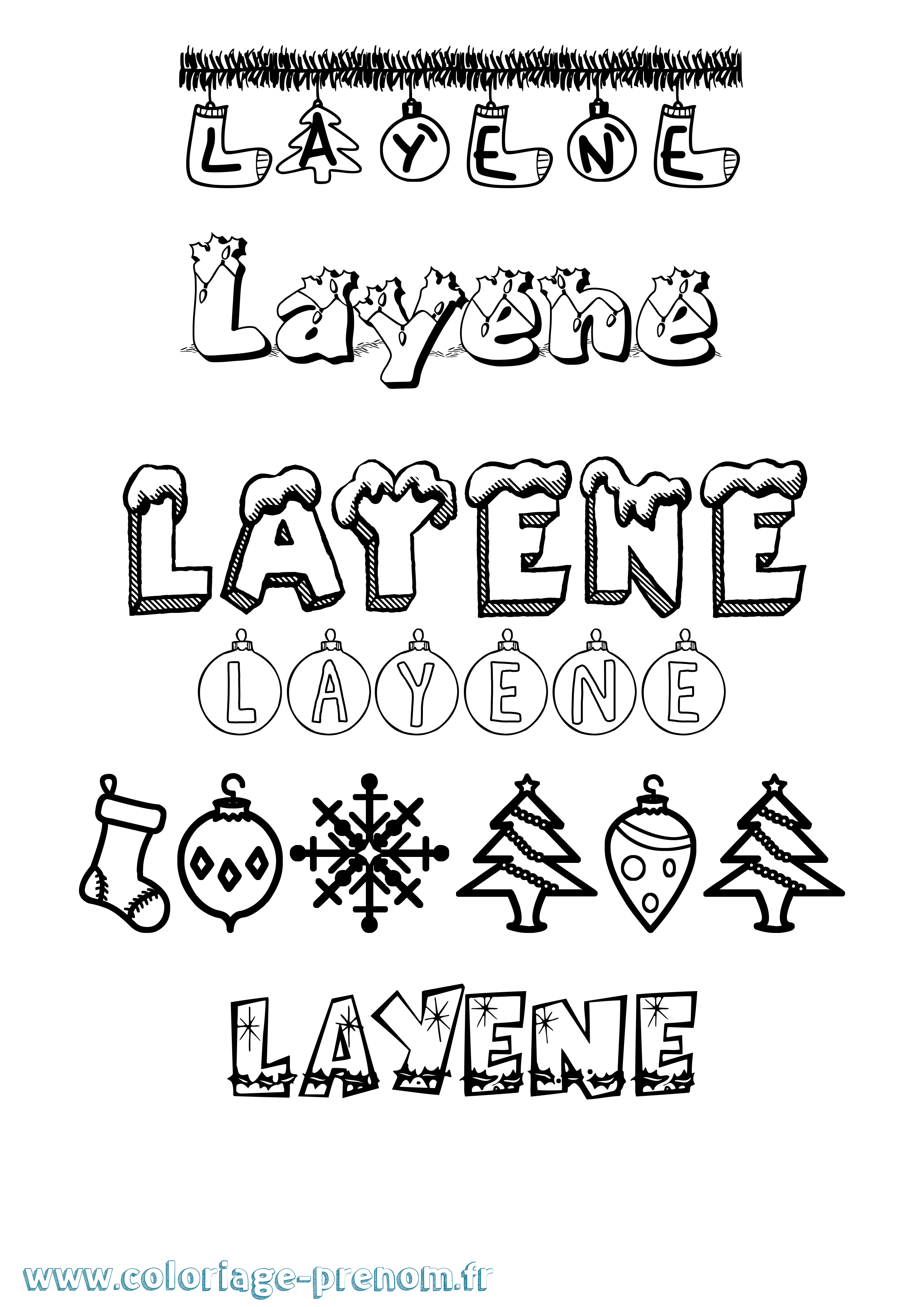 Coloriage Layene Noël Coloriage prénom Layene Noël