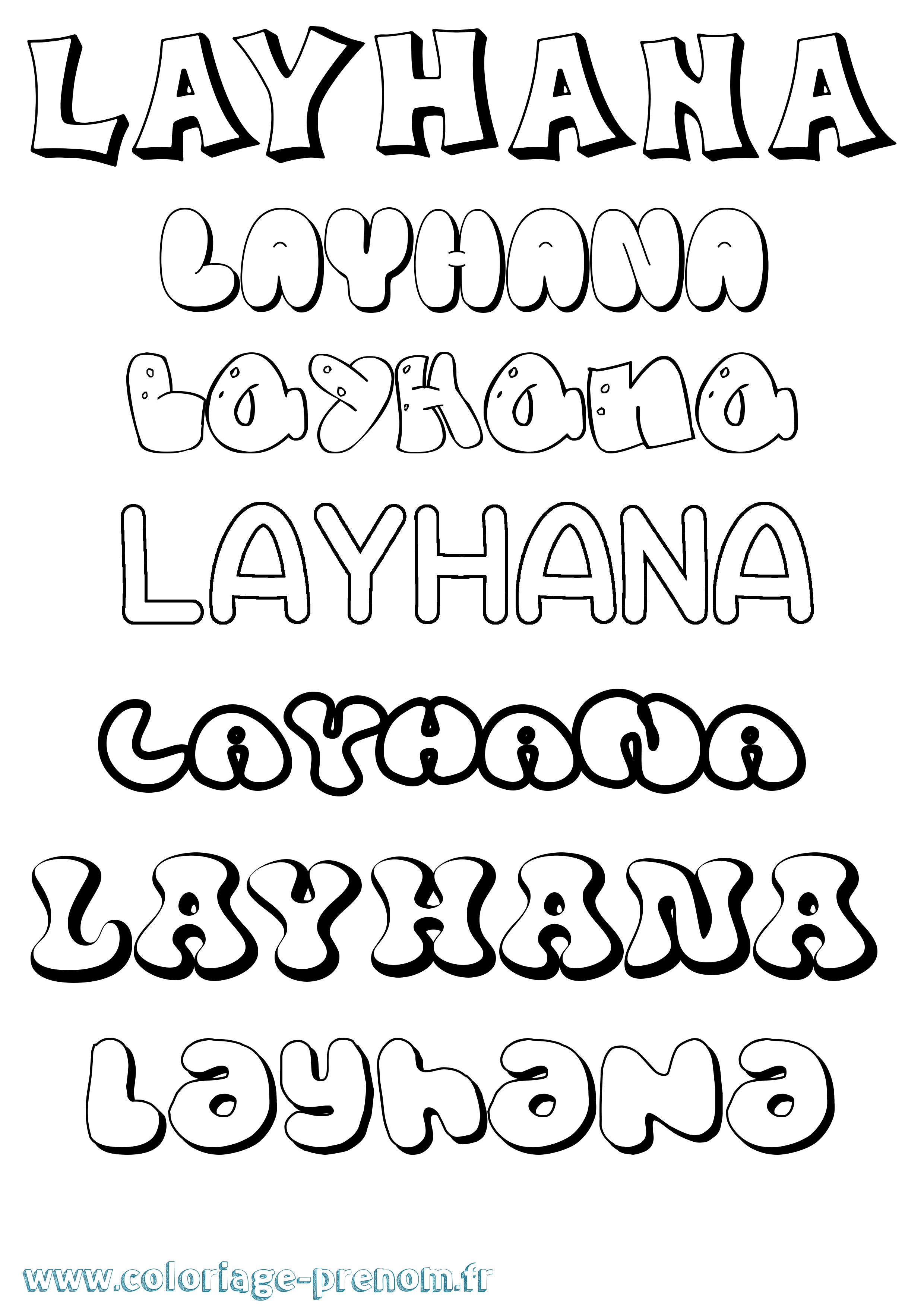 Coloriage Layhana Bubble Coloriage prénom Layhana Bubble
