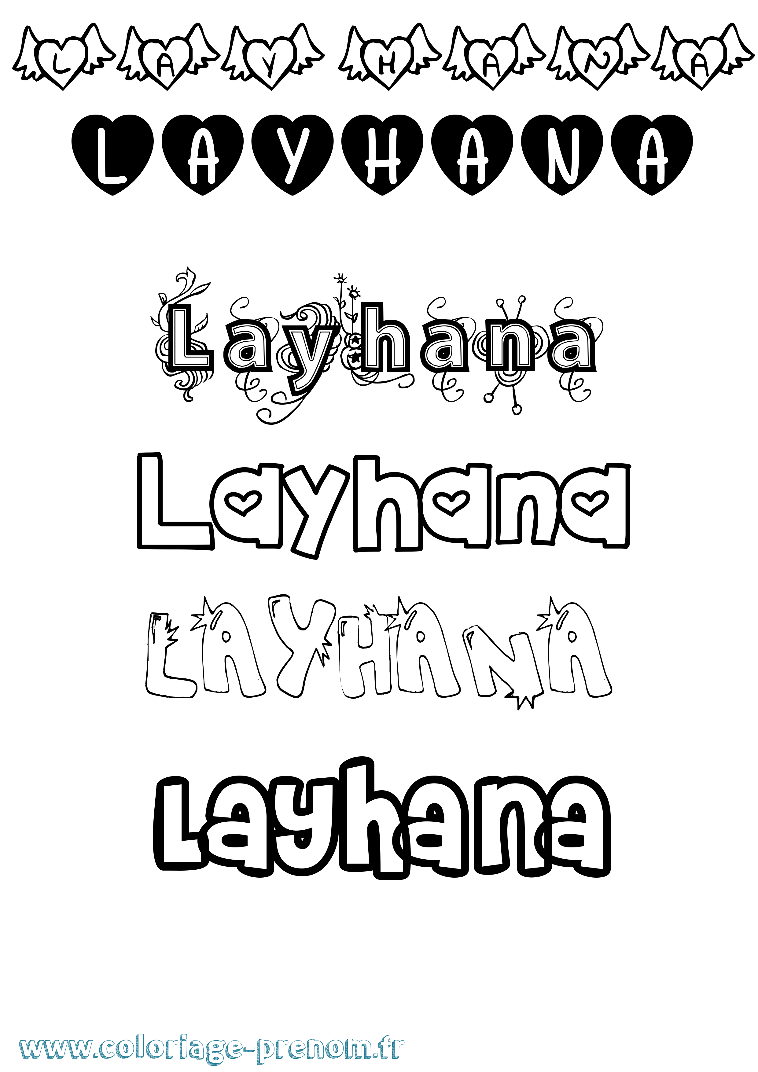 Coloriage Layhana Girly Coloriage prénom Layhana Girly