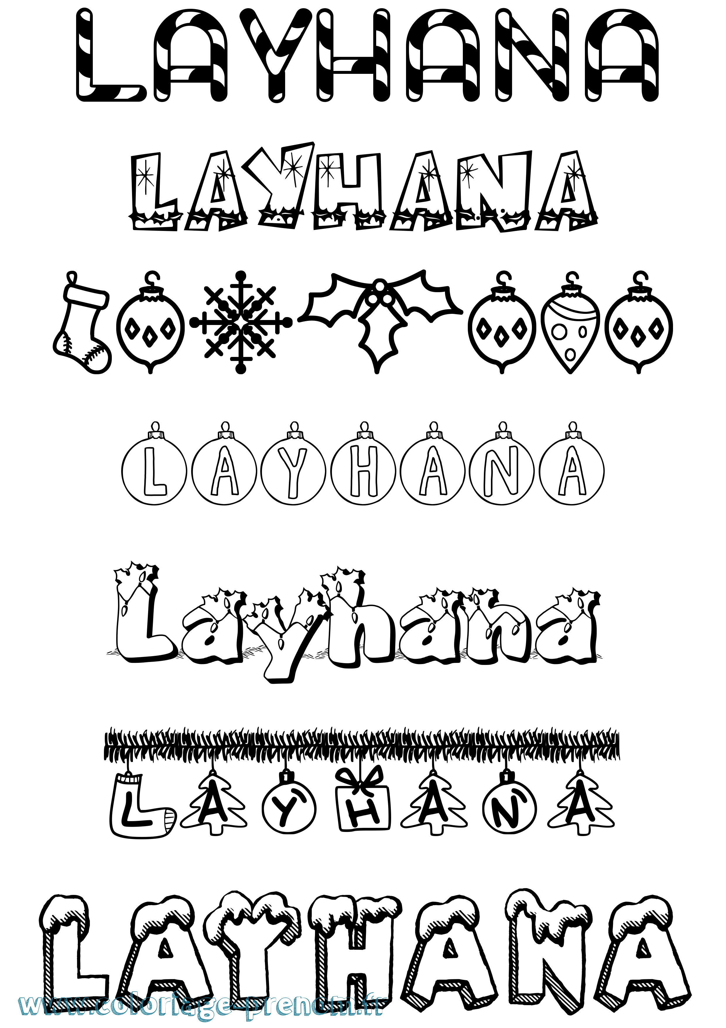 Coloriage Layhana Noël Coloriage prénom Layhana Noël