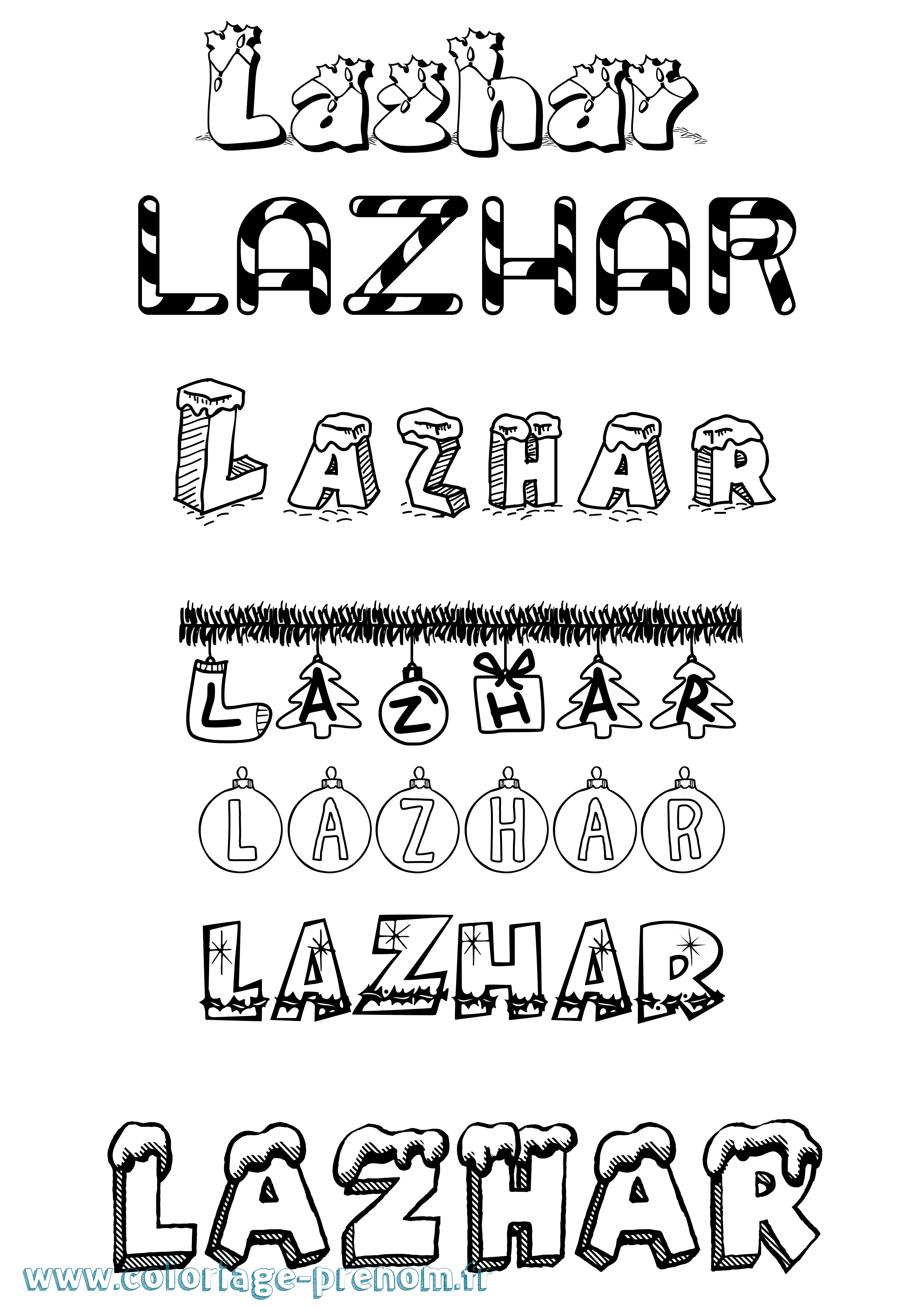 Coloriage Lazhar Noël Coloriage prénom Lazhar Noël
