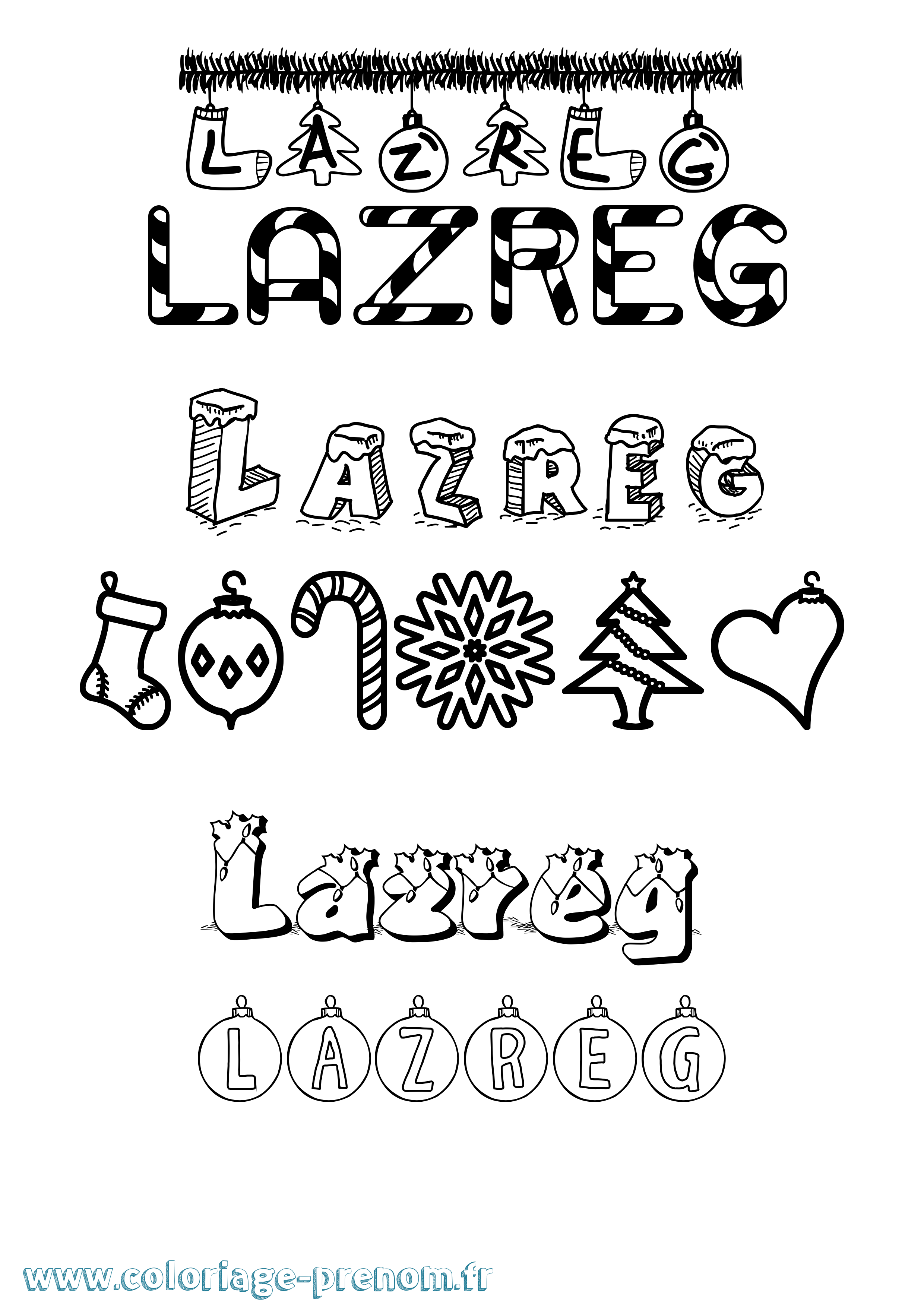 Coloriage Lazreg Noël Coloriage prénom Lazreg Noël