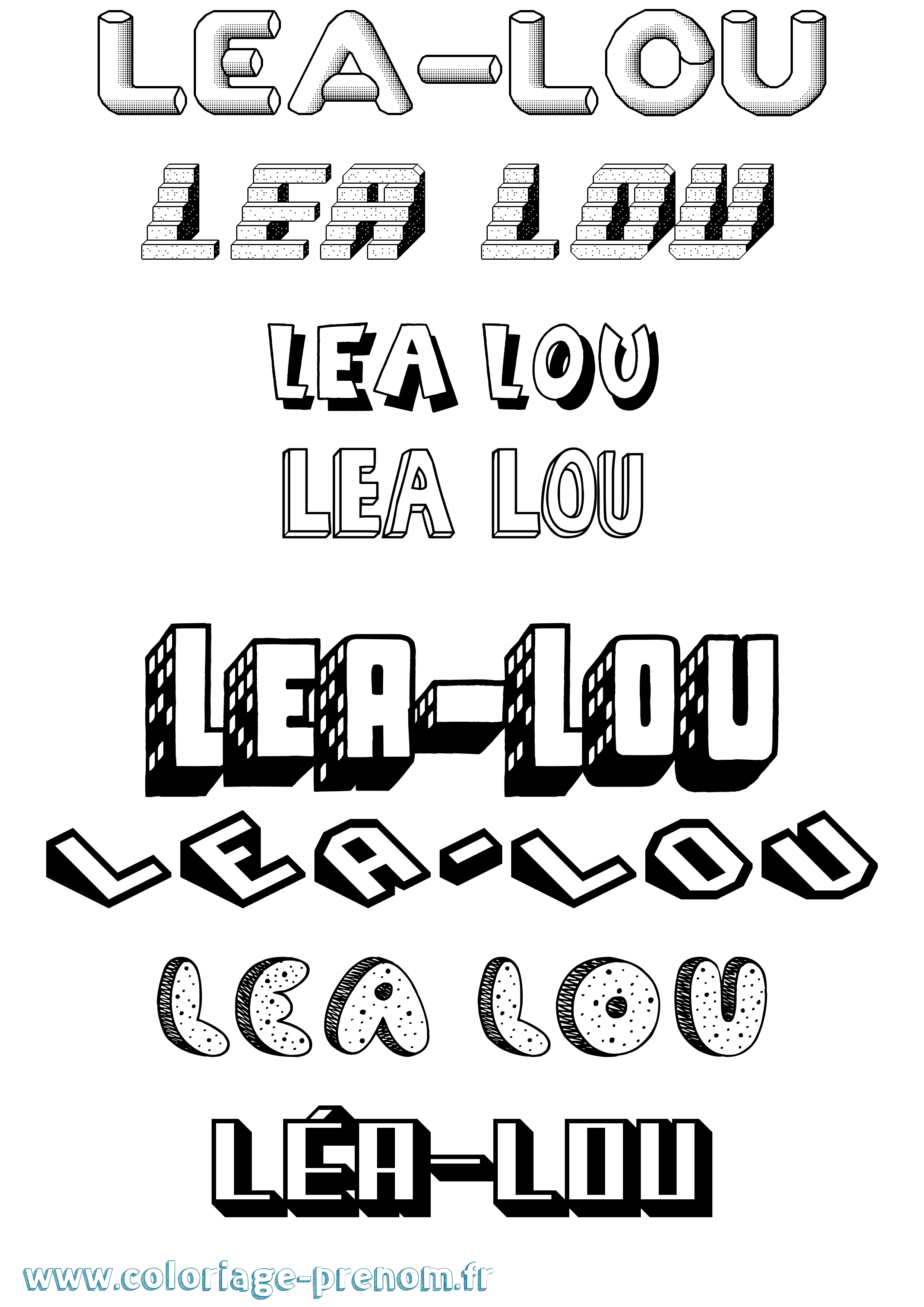 Coloriage Léa-Lou Effet 3D Coloriage prénom Léa-Lou Effet 3D