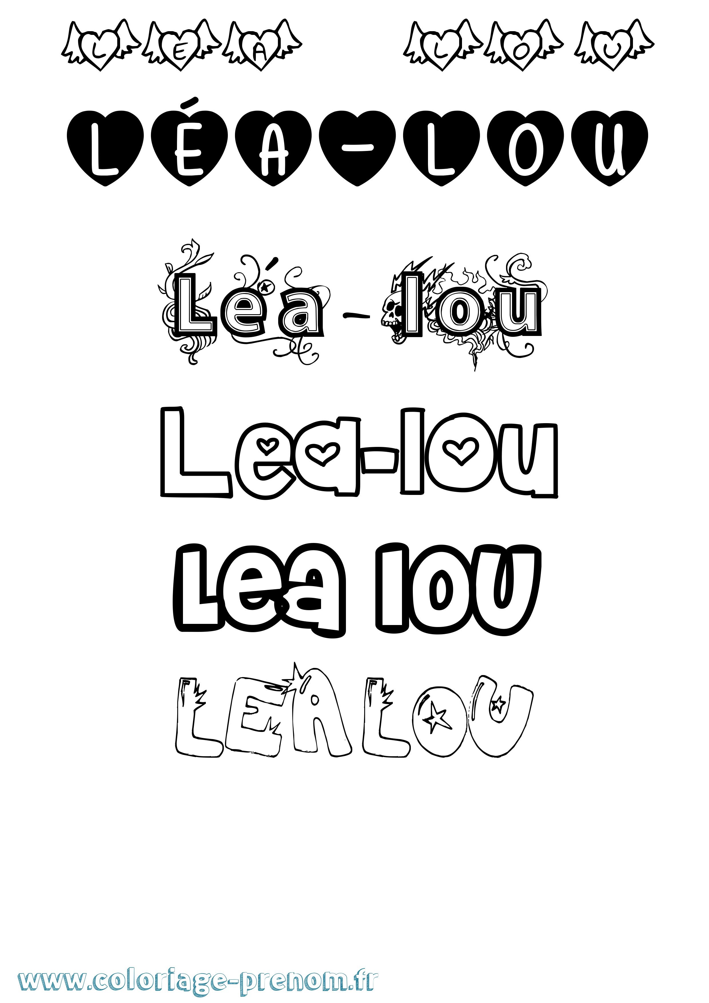 Coloriage Léa-Lou Girly Coloriage prénom Léa-Lou Girly