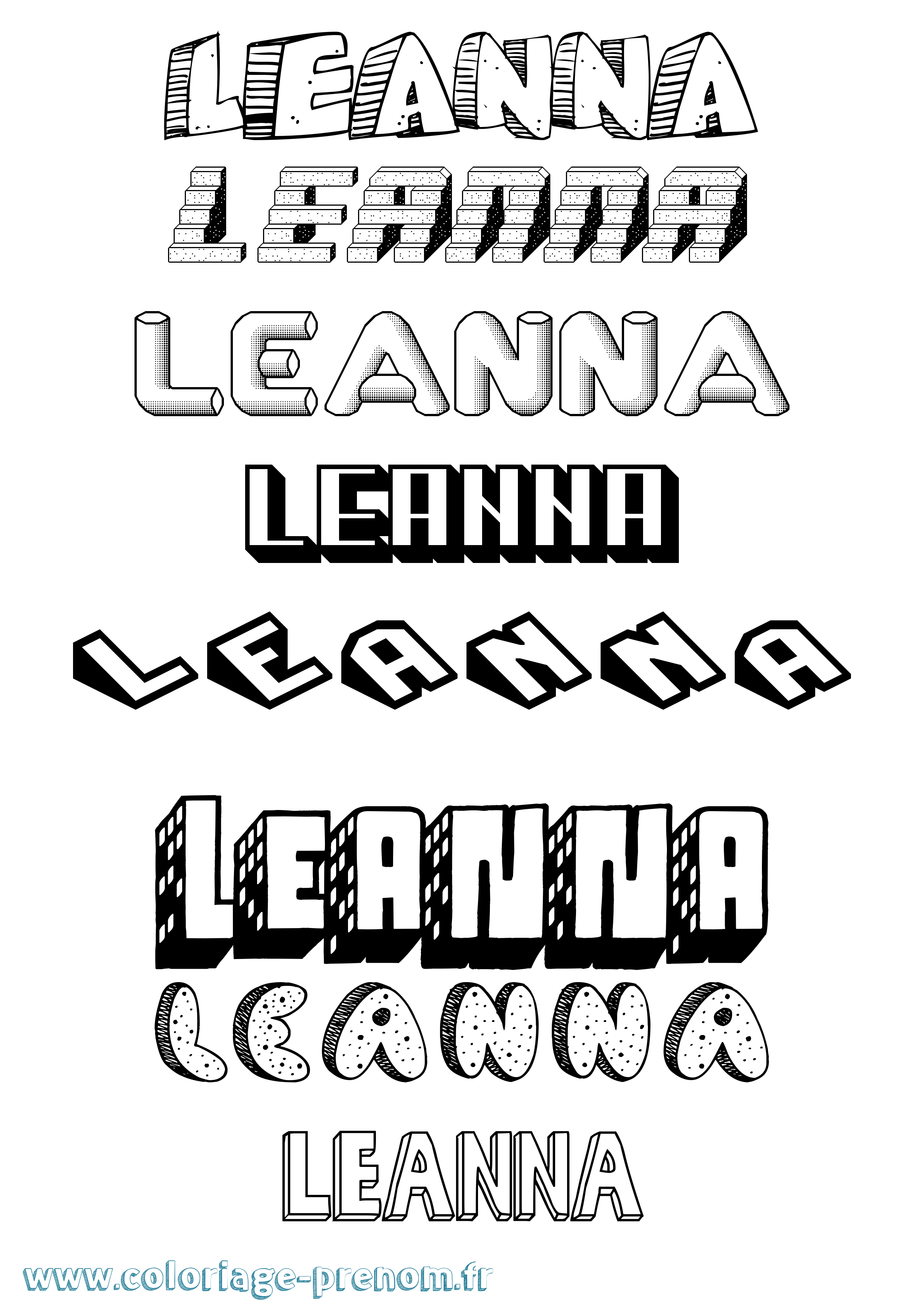 Coloriage Leanna Effet 3D Coloriage prénom Leanna Effet 3D