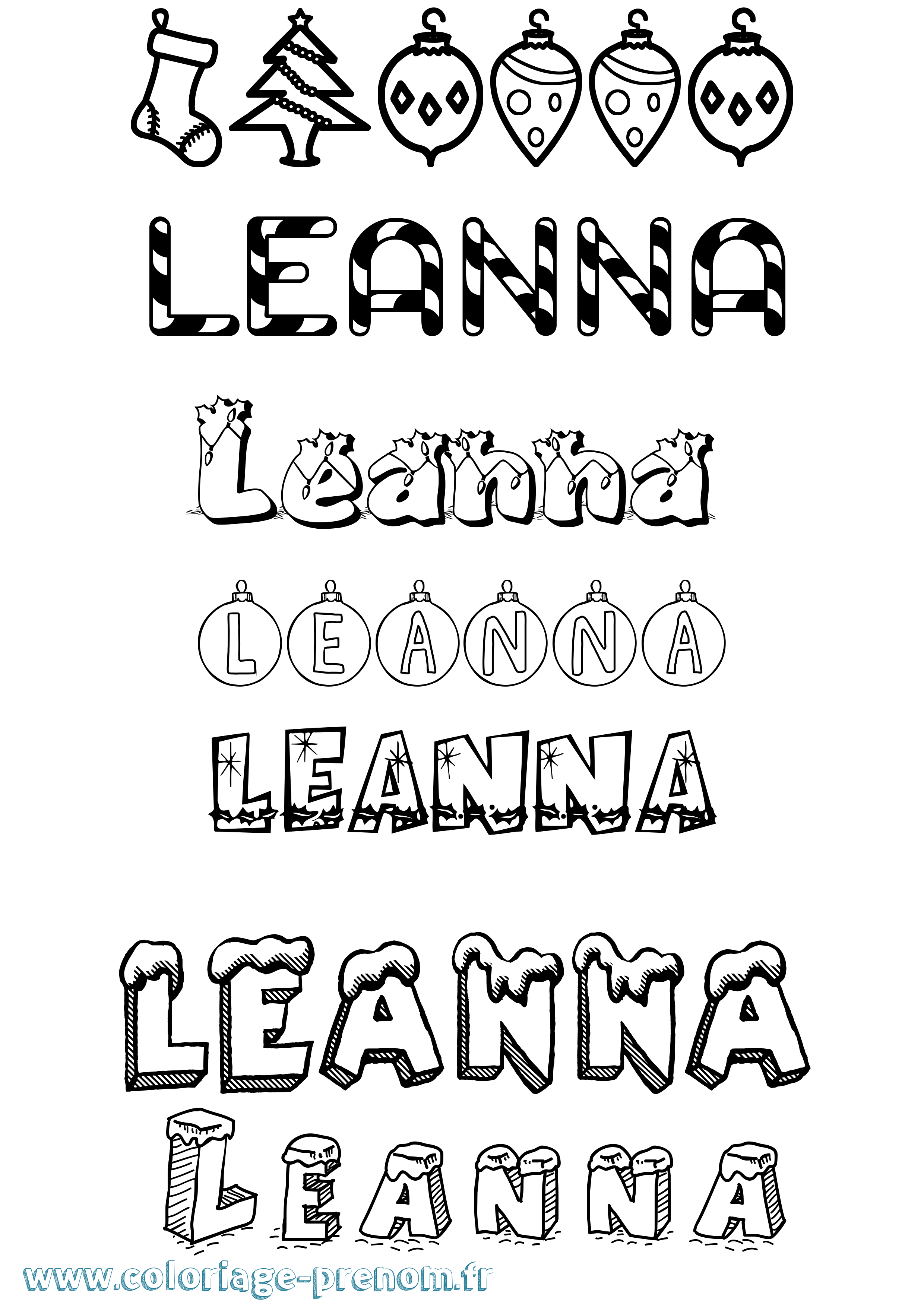 Coloriage Leanna Noël Coloriage prénom Leanna Noël