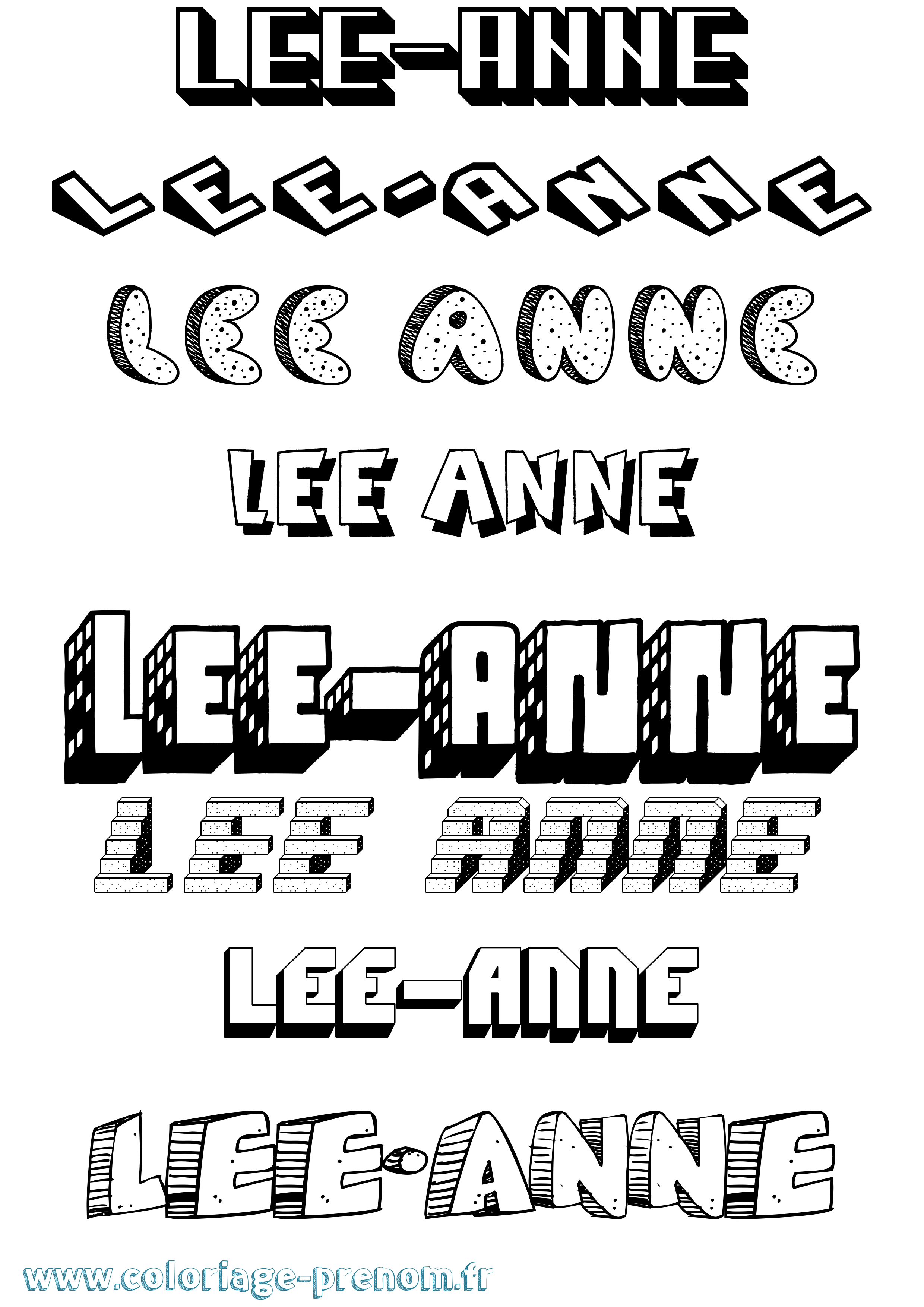 Coloriage Lee-Anne Effet 3D Coloriage prénom Lee-Anne Effet 3D