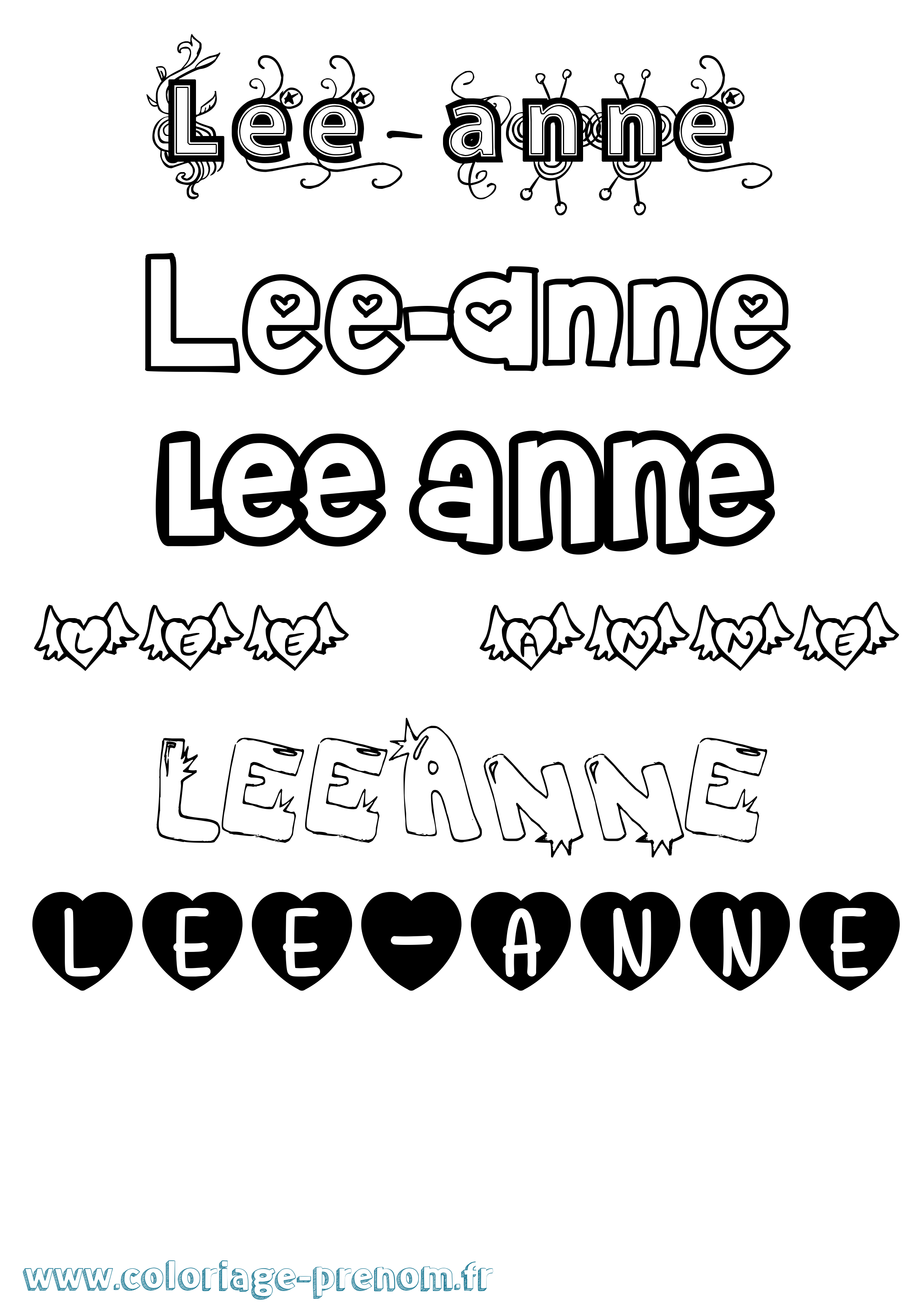 Coloriage Lee-Anne Girly Coloriage prénom Lee-Anne Girly
