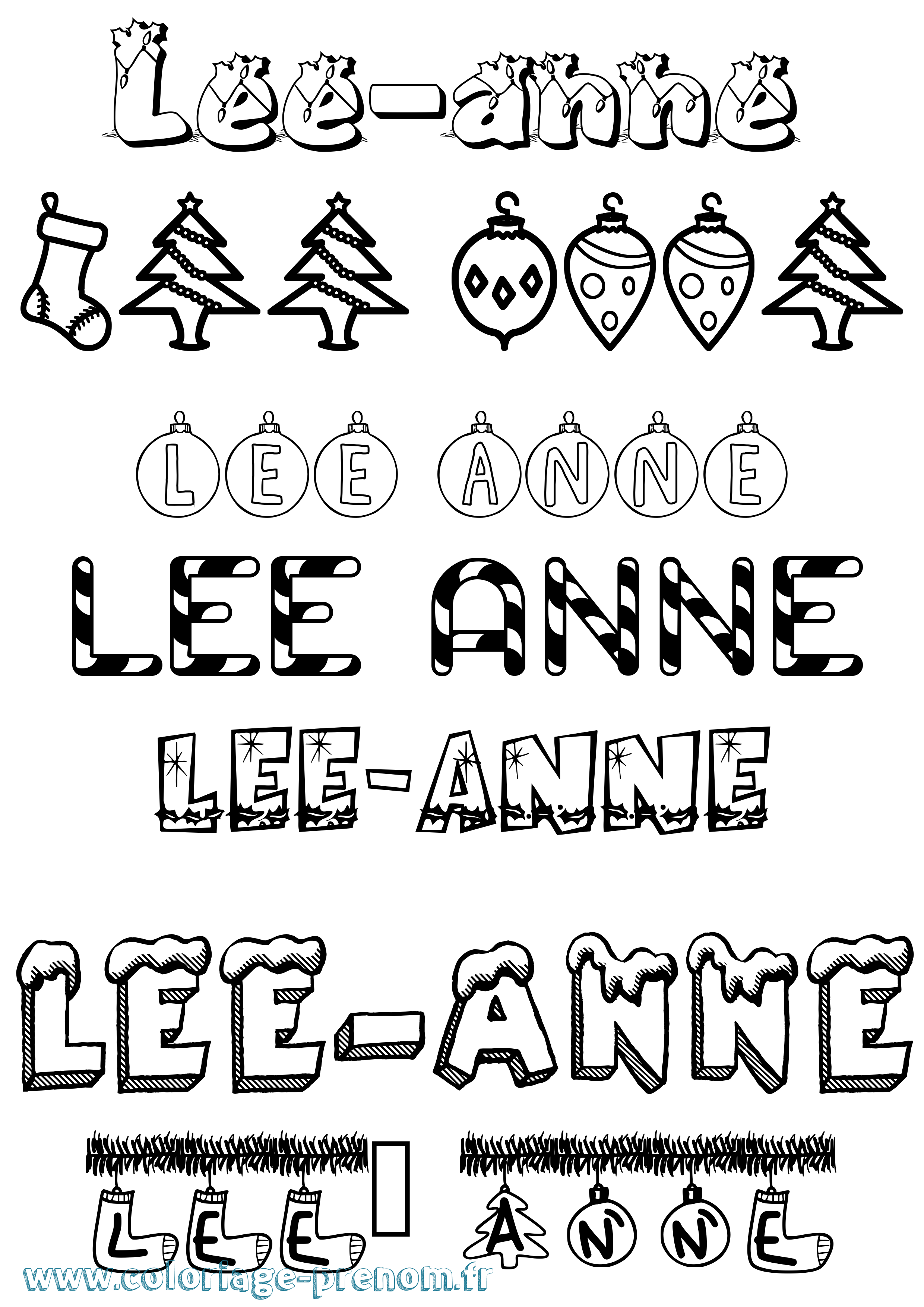 Coloriage Lee-Anne Noël Coloriage prénom Lee-Anne Noël