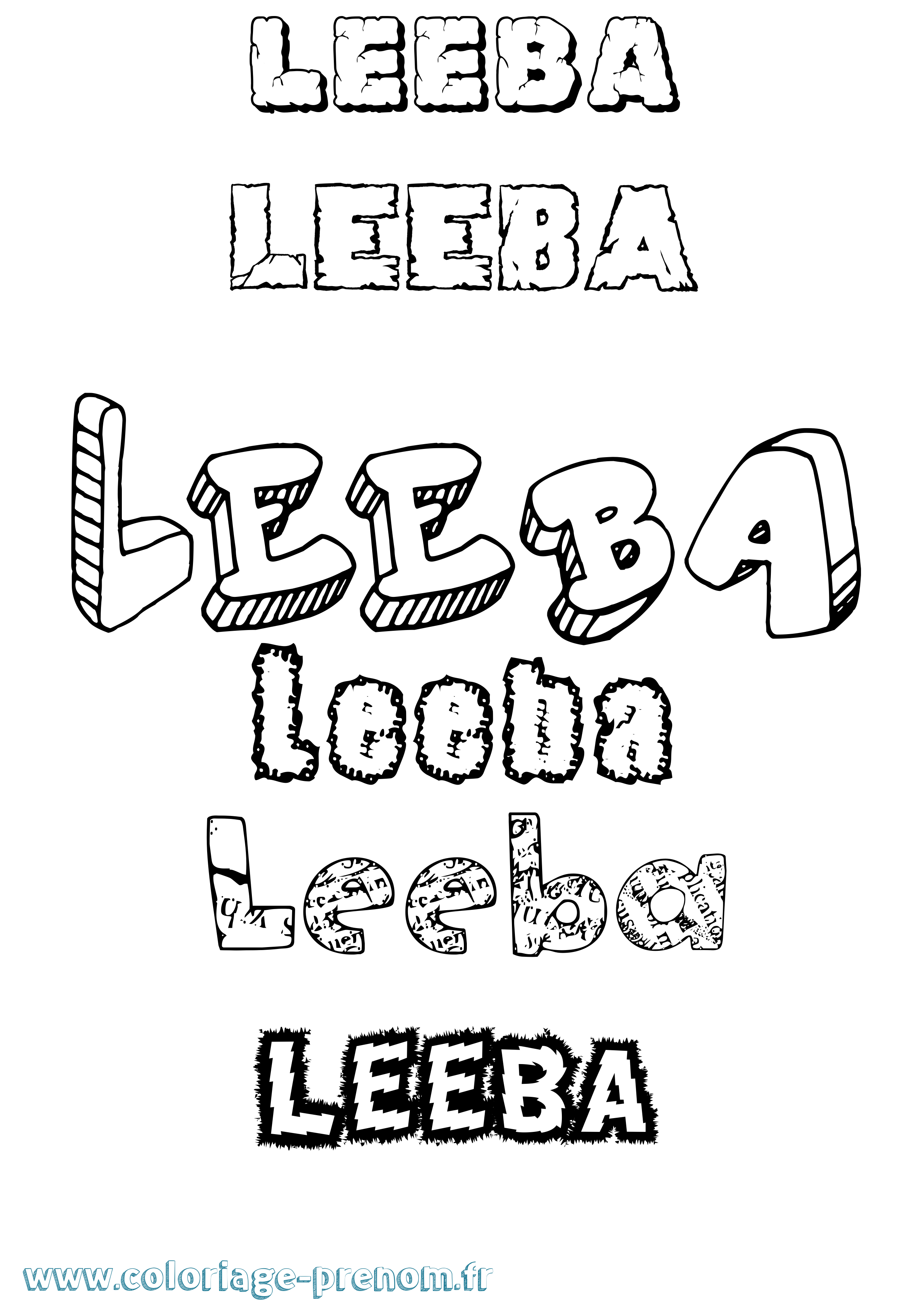 Coloriage Leeba Destructuré Coloriage prénom Leeba Destructuré