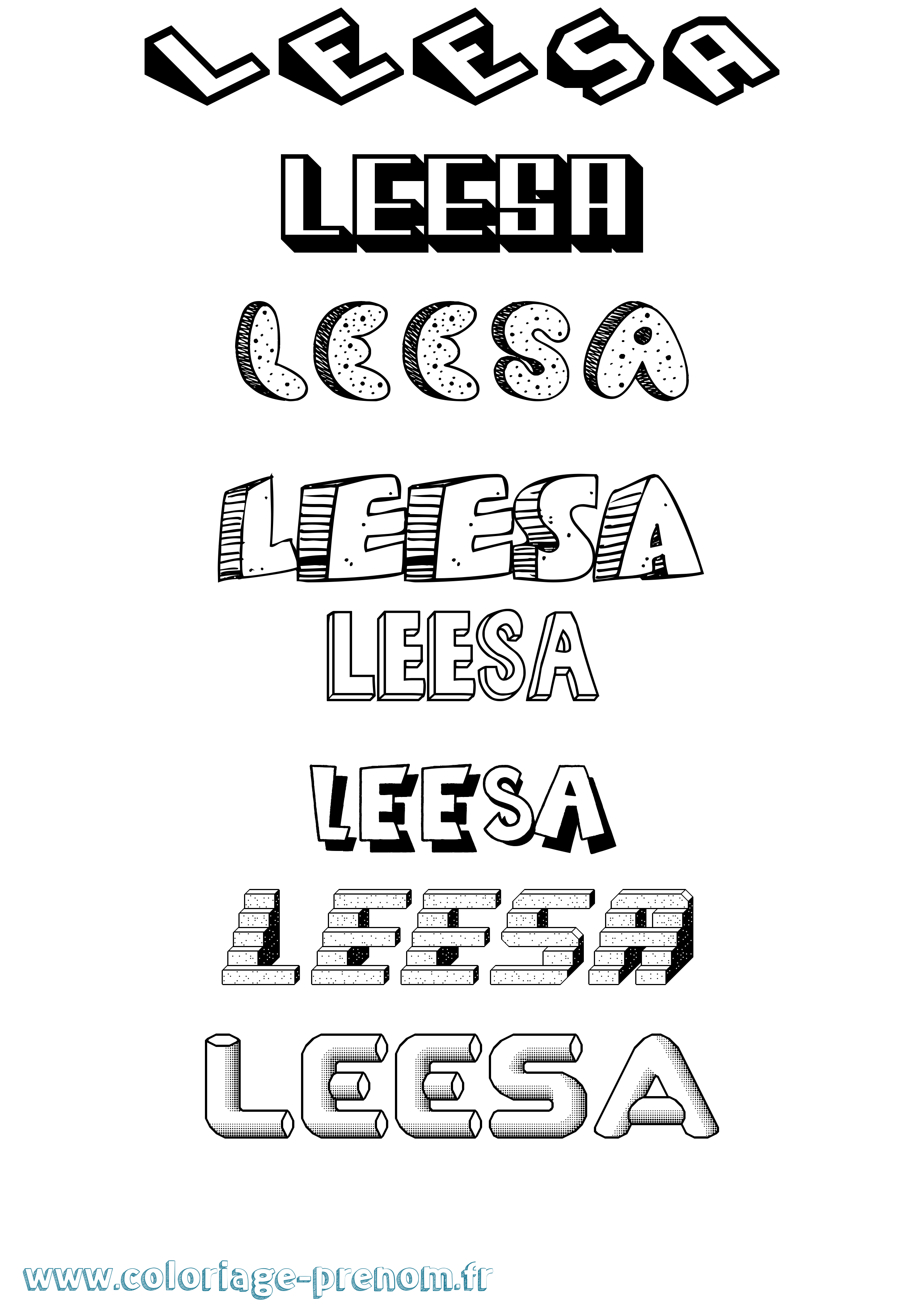 Coloriage Leesa Effet 3D Coloriage prénom Leesa Effet 3D