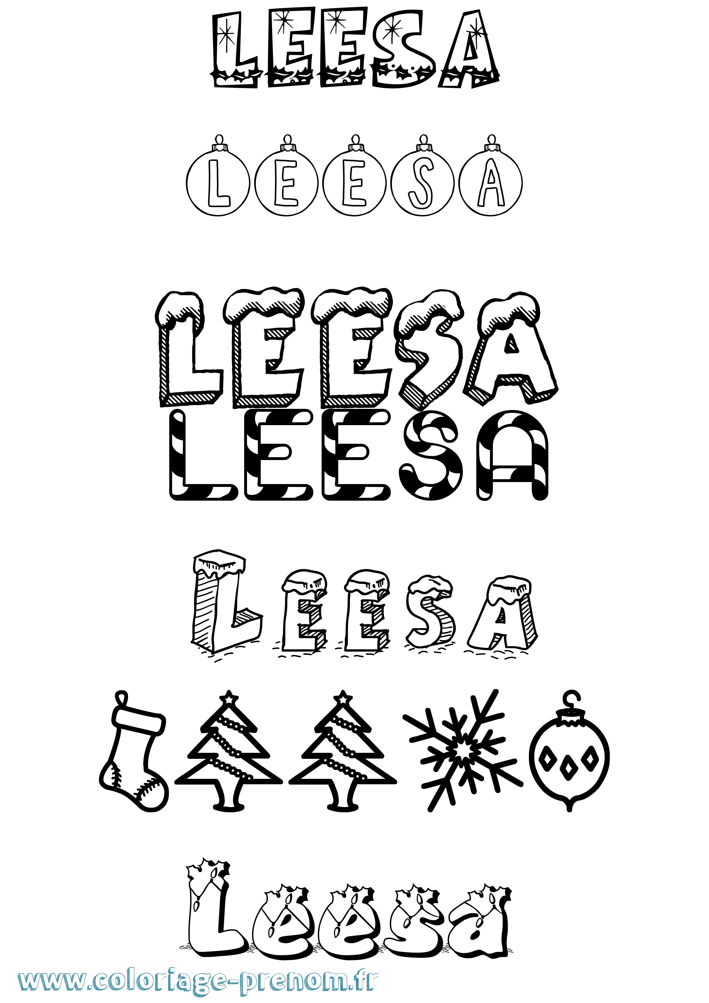 Coloriage Leesa Noël Coloriage prénom Leesa Noël