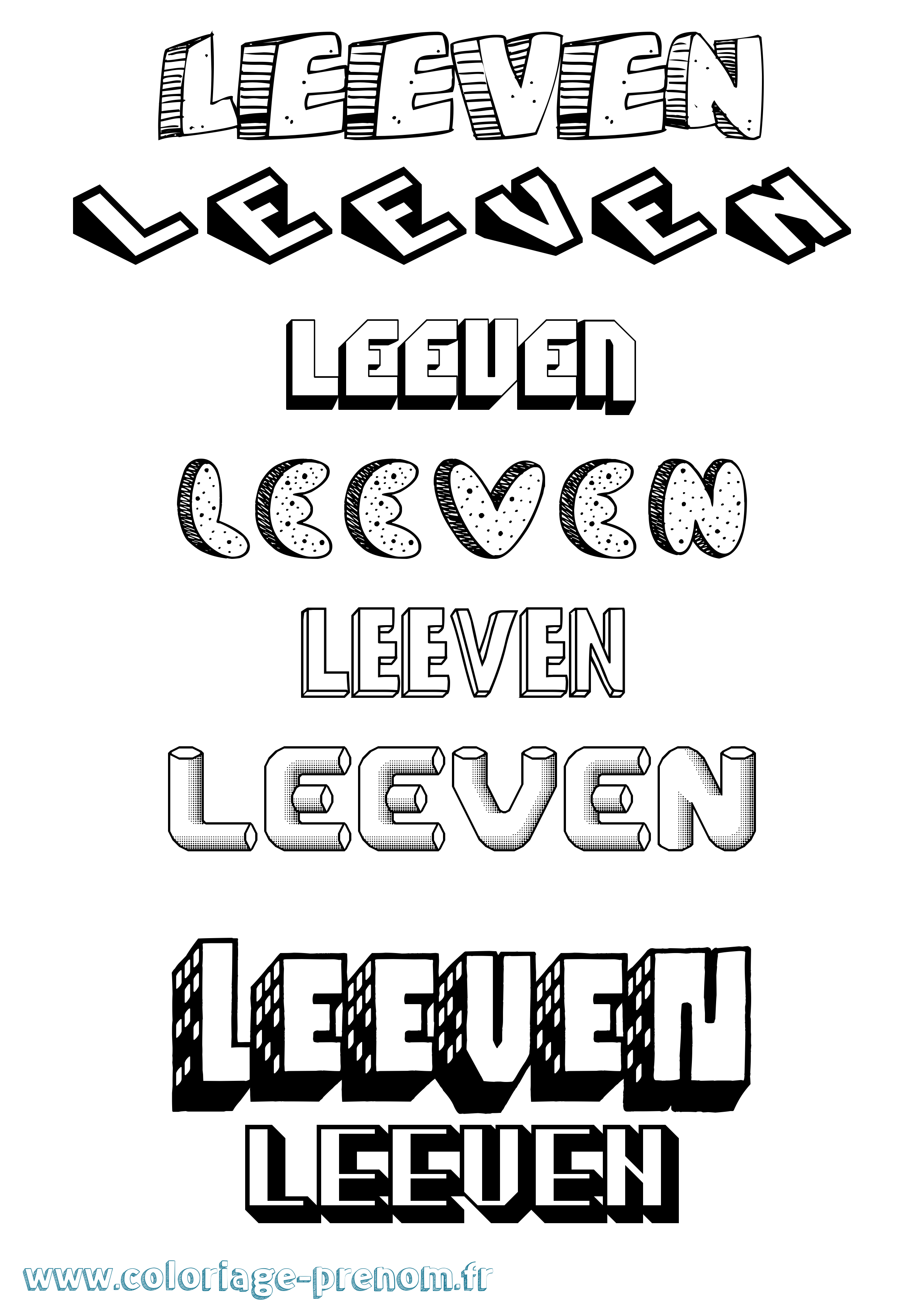 Coloriage Leeven Effet 3D Coloriage prénom Leeven Effet 3D