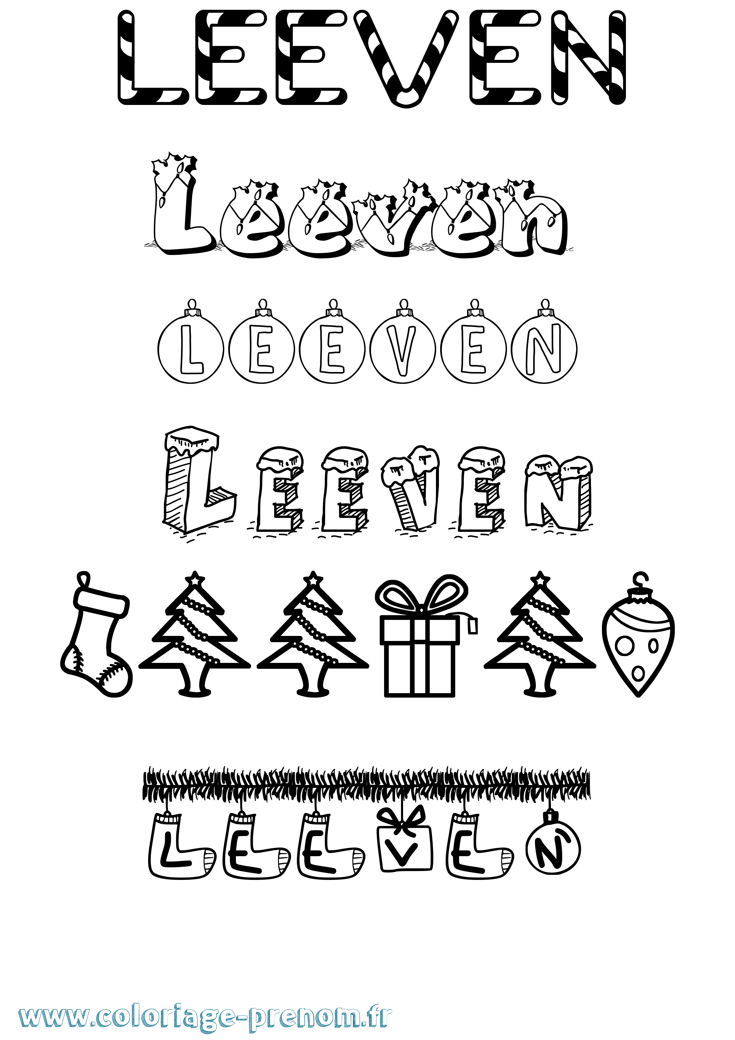 Coloriage Leeven Noël Coloriage prénom Leeven Noël