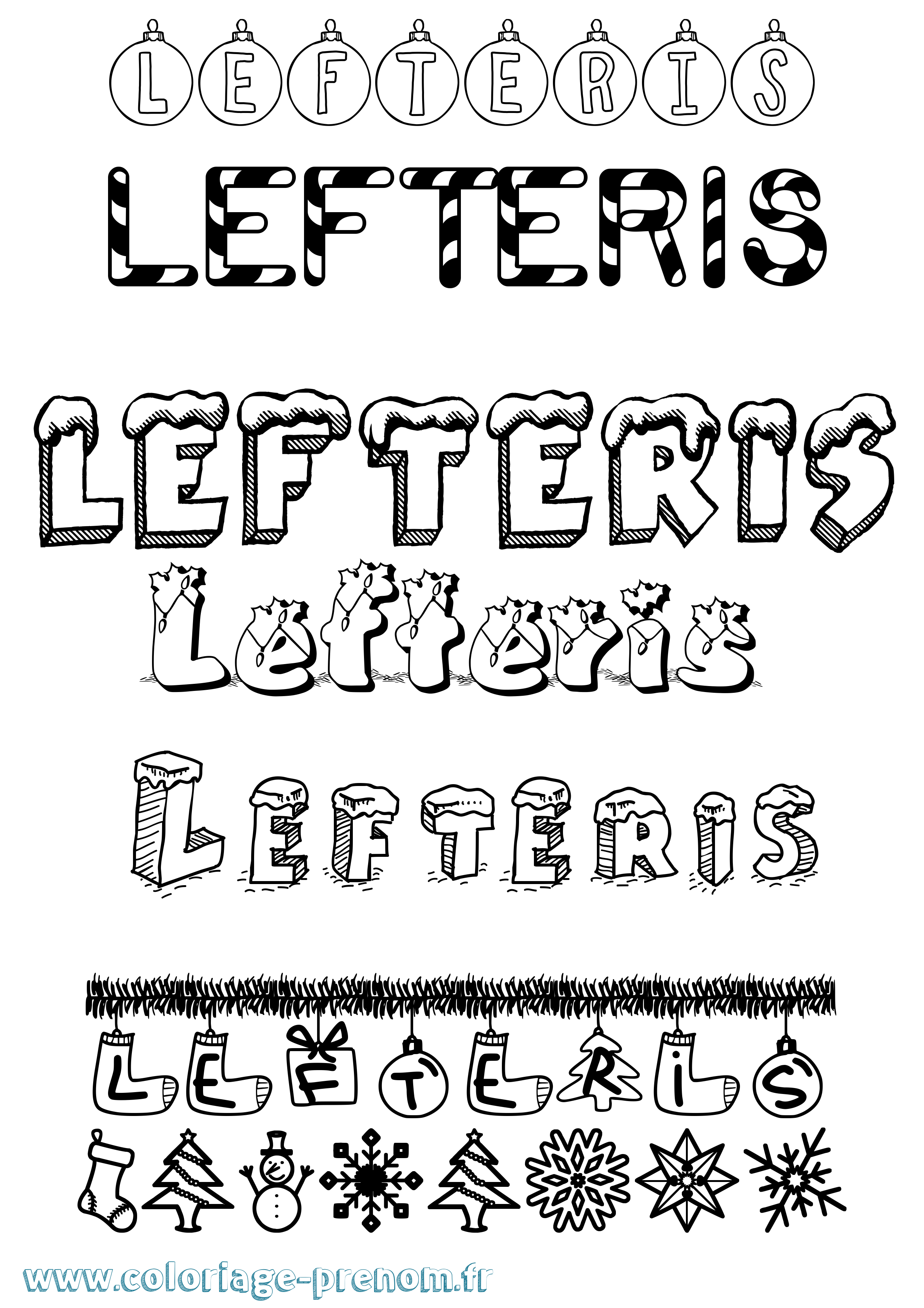 Coloriage Lefteris Noël Coloriage prénom Lefteris Noël