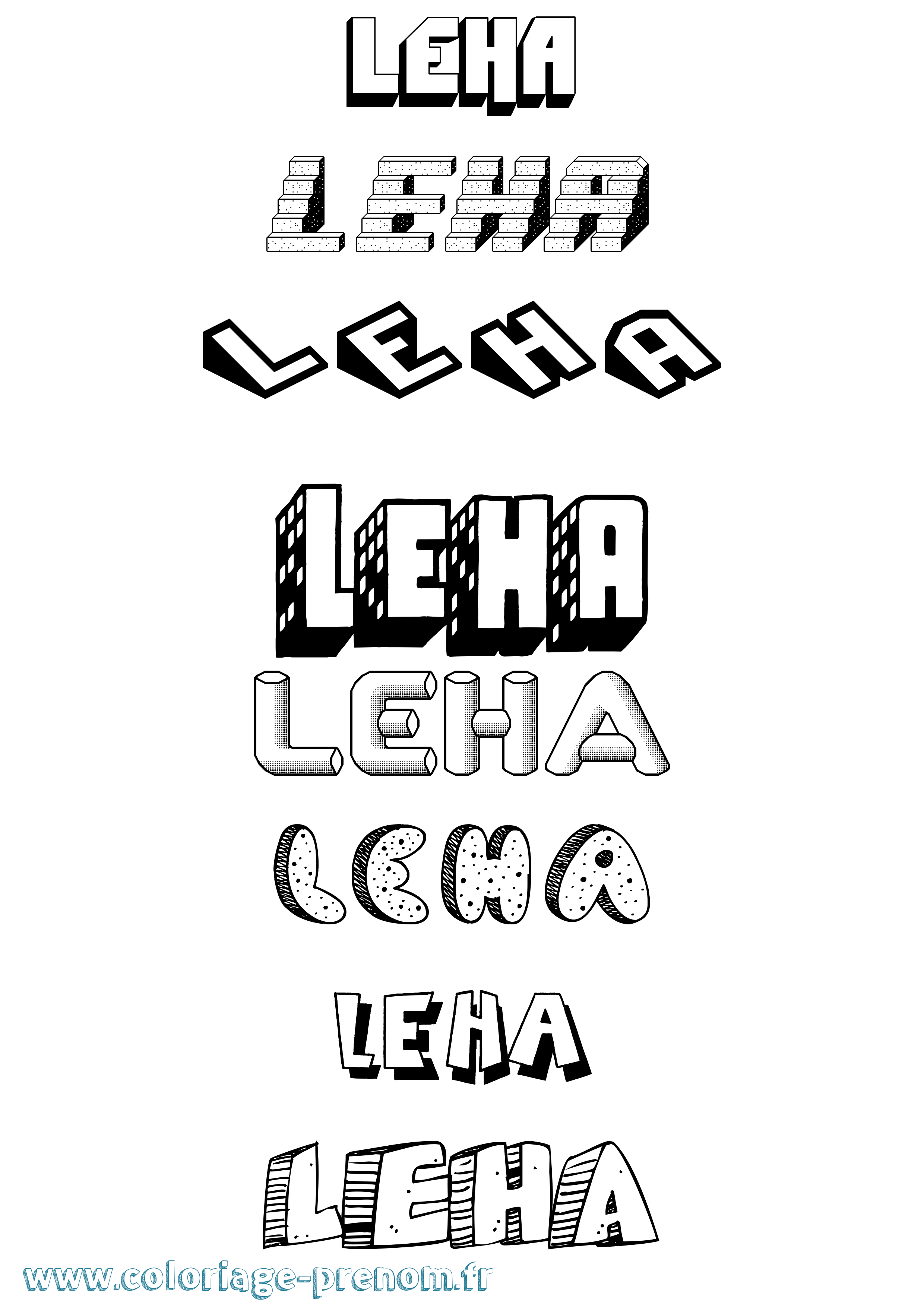 Coloriage Leha Effet 3D Coloriage prénom Leha Effet 3D