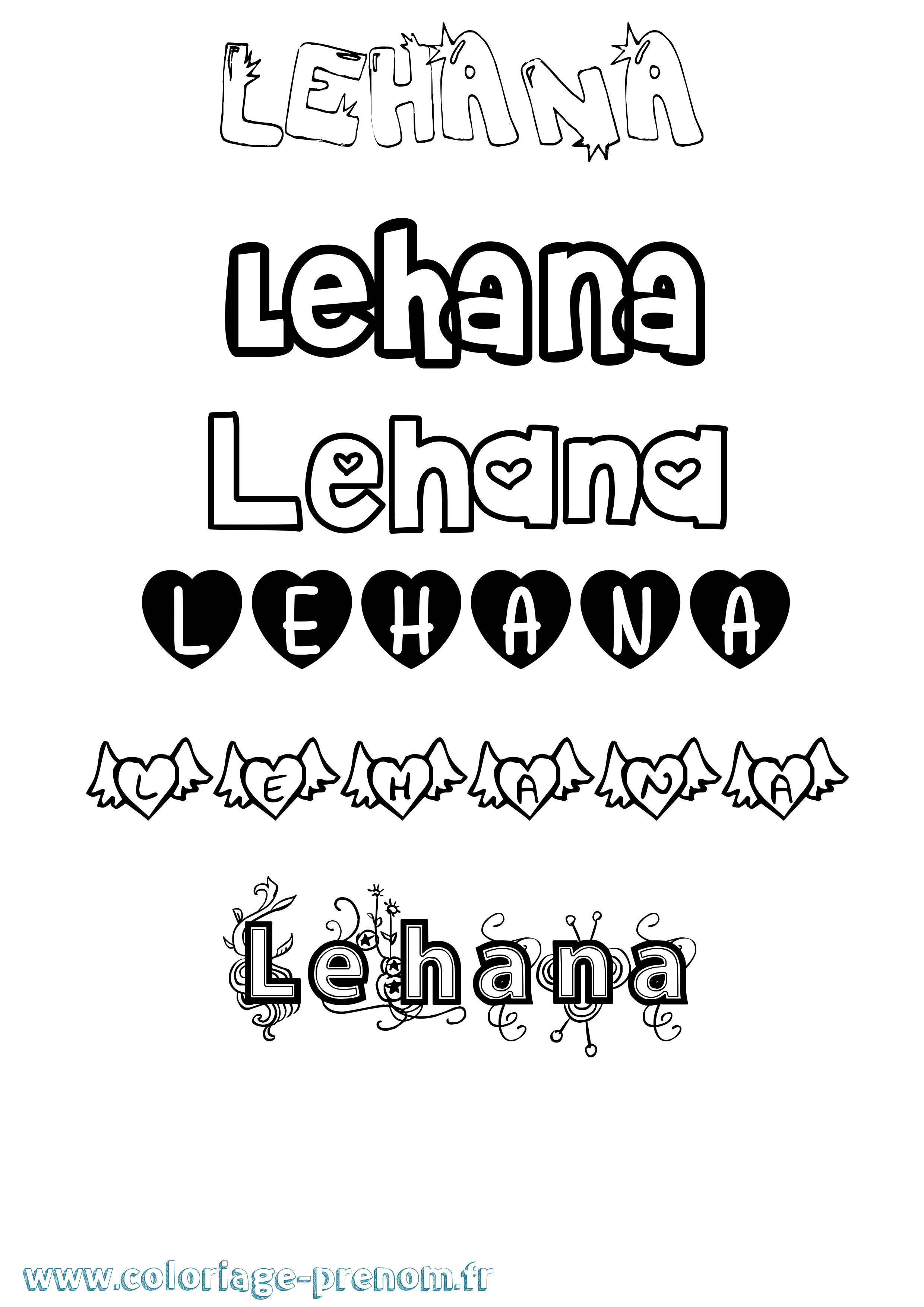 Coloriage Lehana Girly Coloriage prénom Lehana Girly