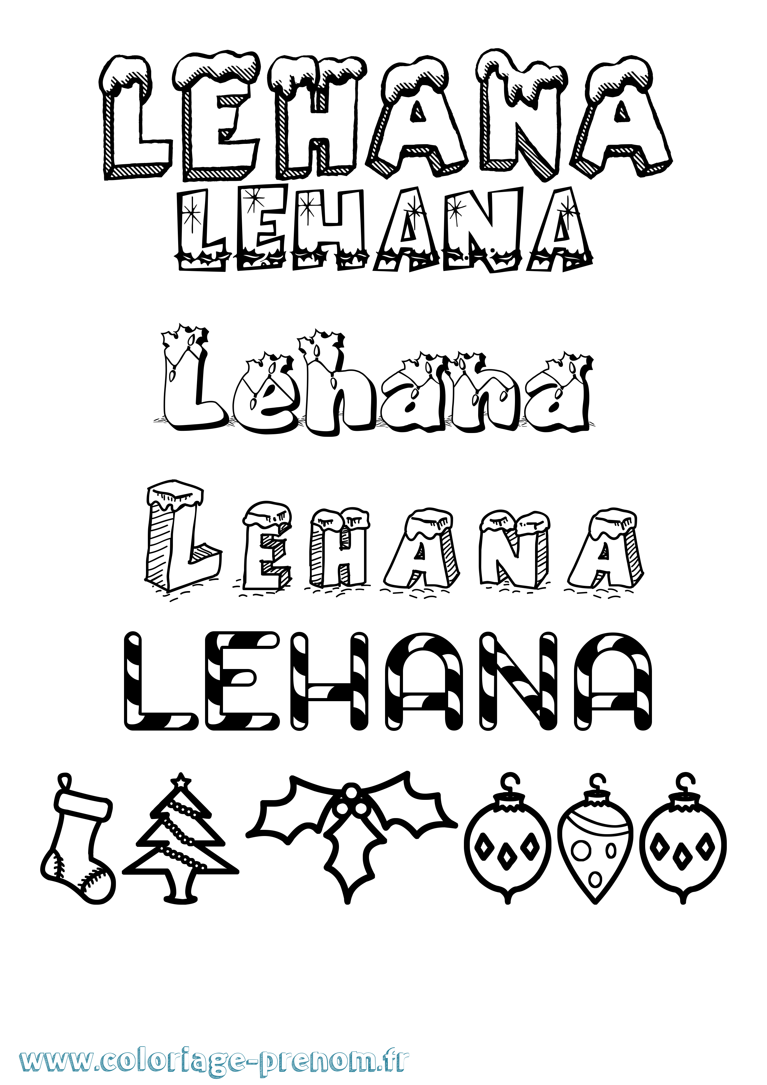 Coloriage Lehana Noël Coloriage prénom Lehana Noël