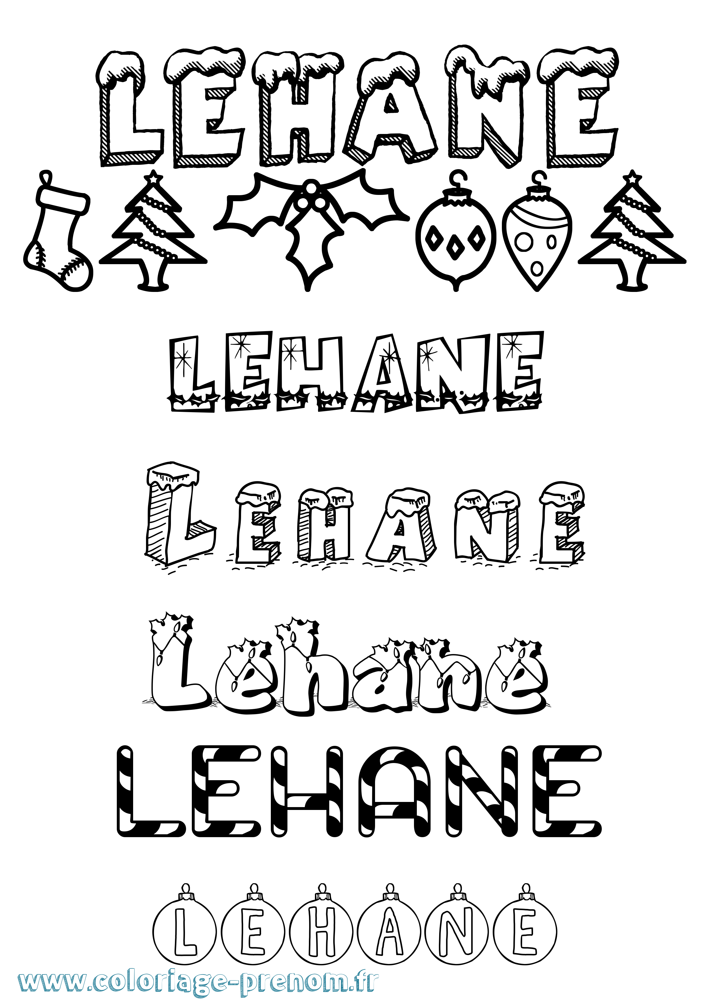Coloriage Lehane Noël Coloriage prénom Lehane Noël