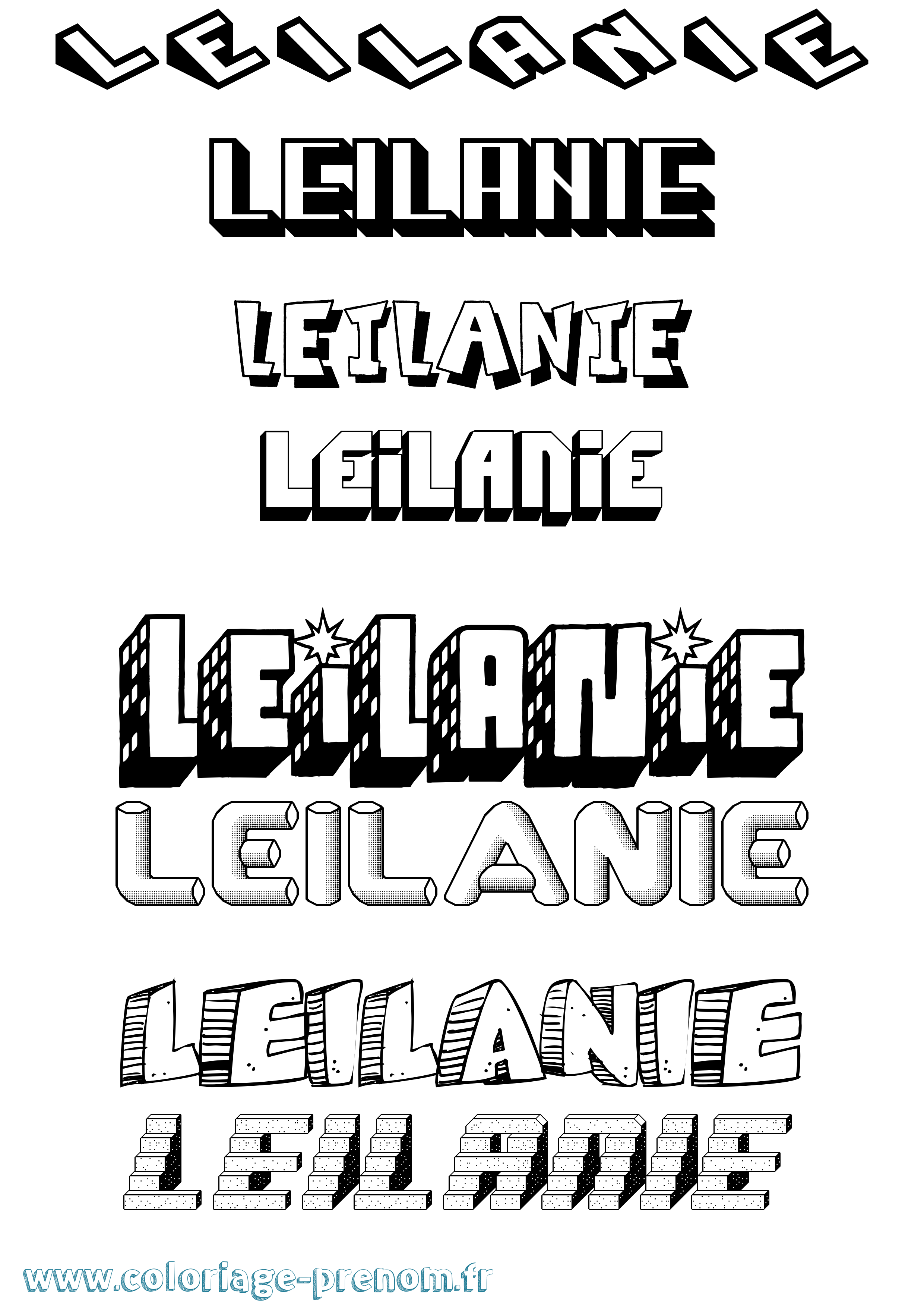 Coloriage Leilanie Effet 3D Coloriage prénom Leilanie Effet 3D