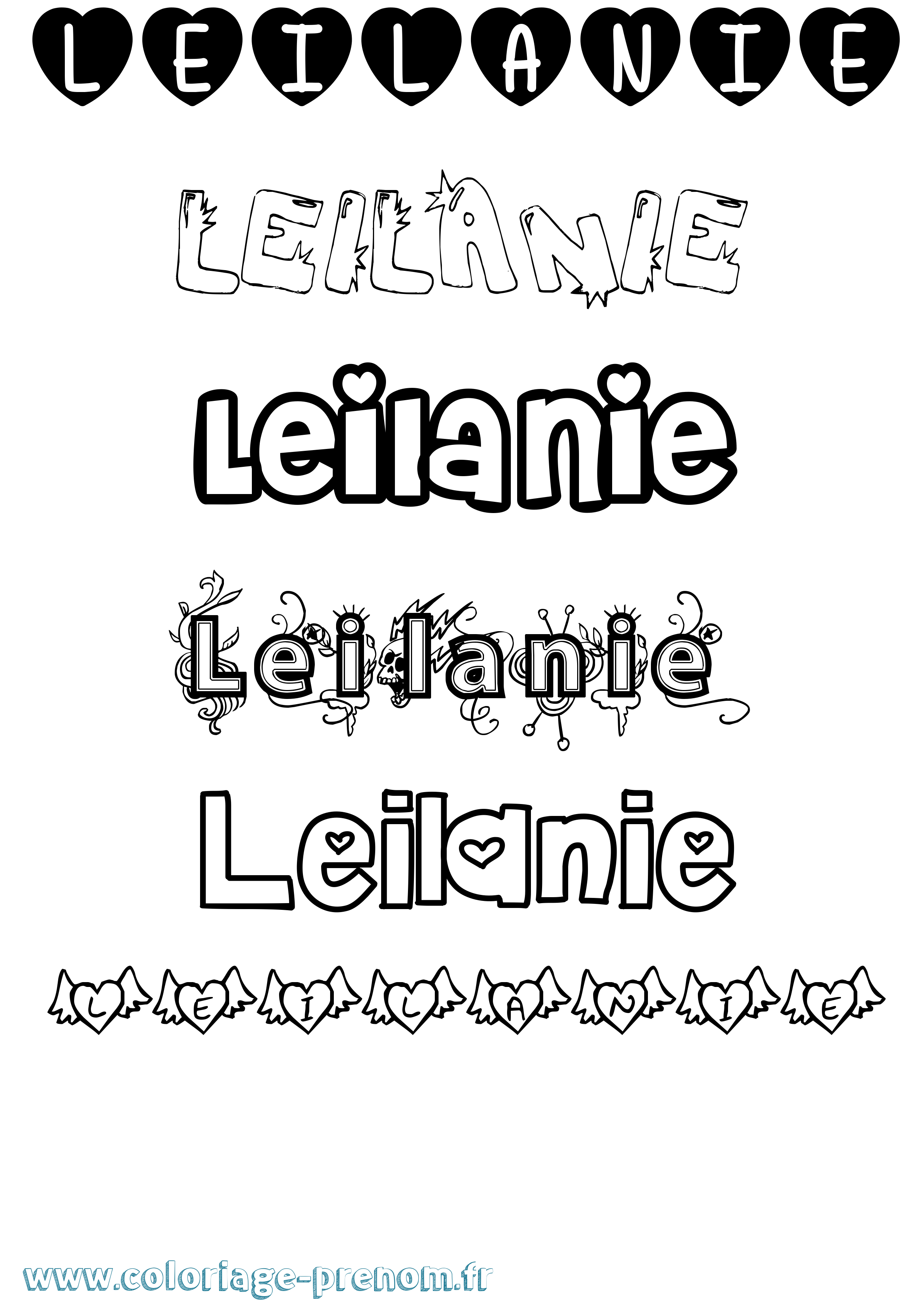 Coloriage Leilanie Girly Coloriage prénom Leilanie Girly