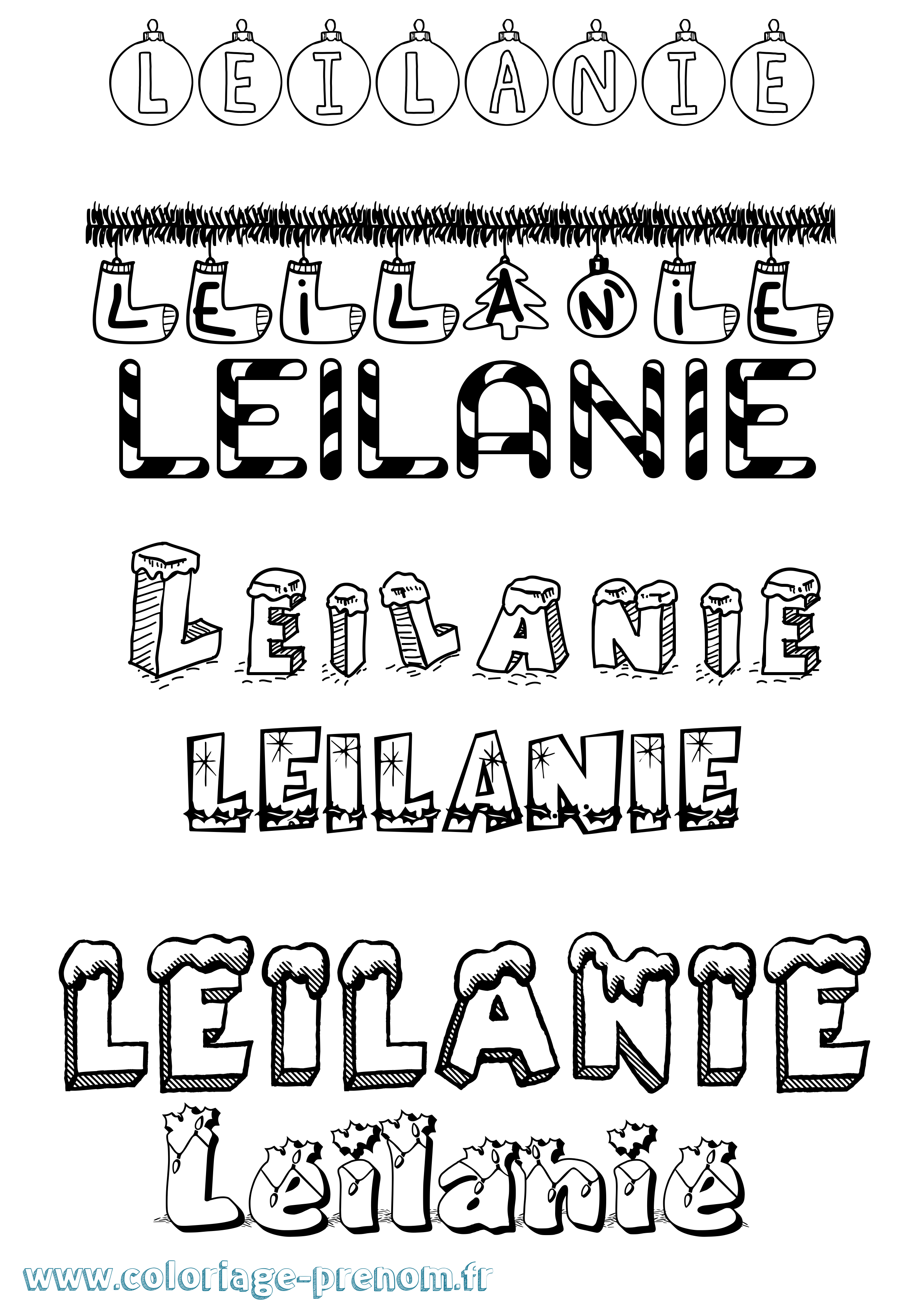 Coloriage Leilanie Noël Coloriage prénom Leilanie Noël