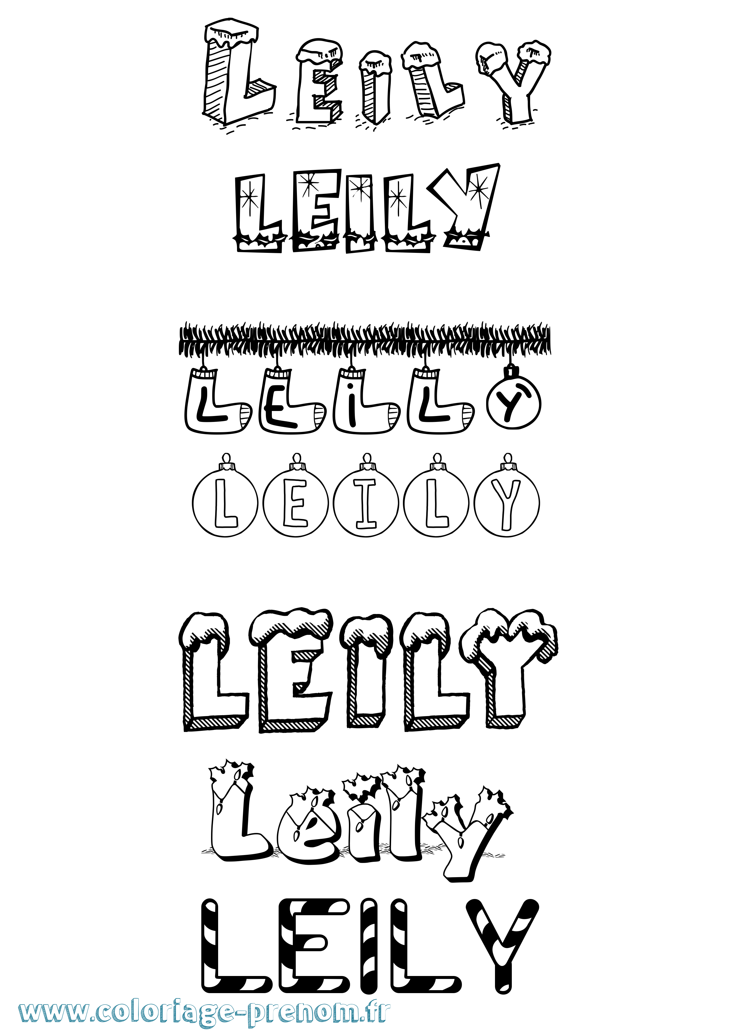 Coloriage Leily Noël Coloriage prénom Leily Noël