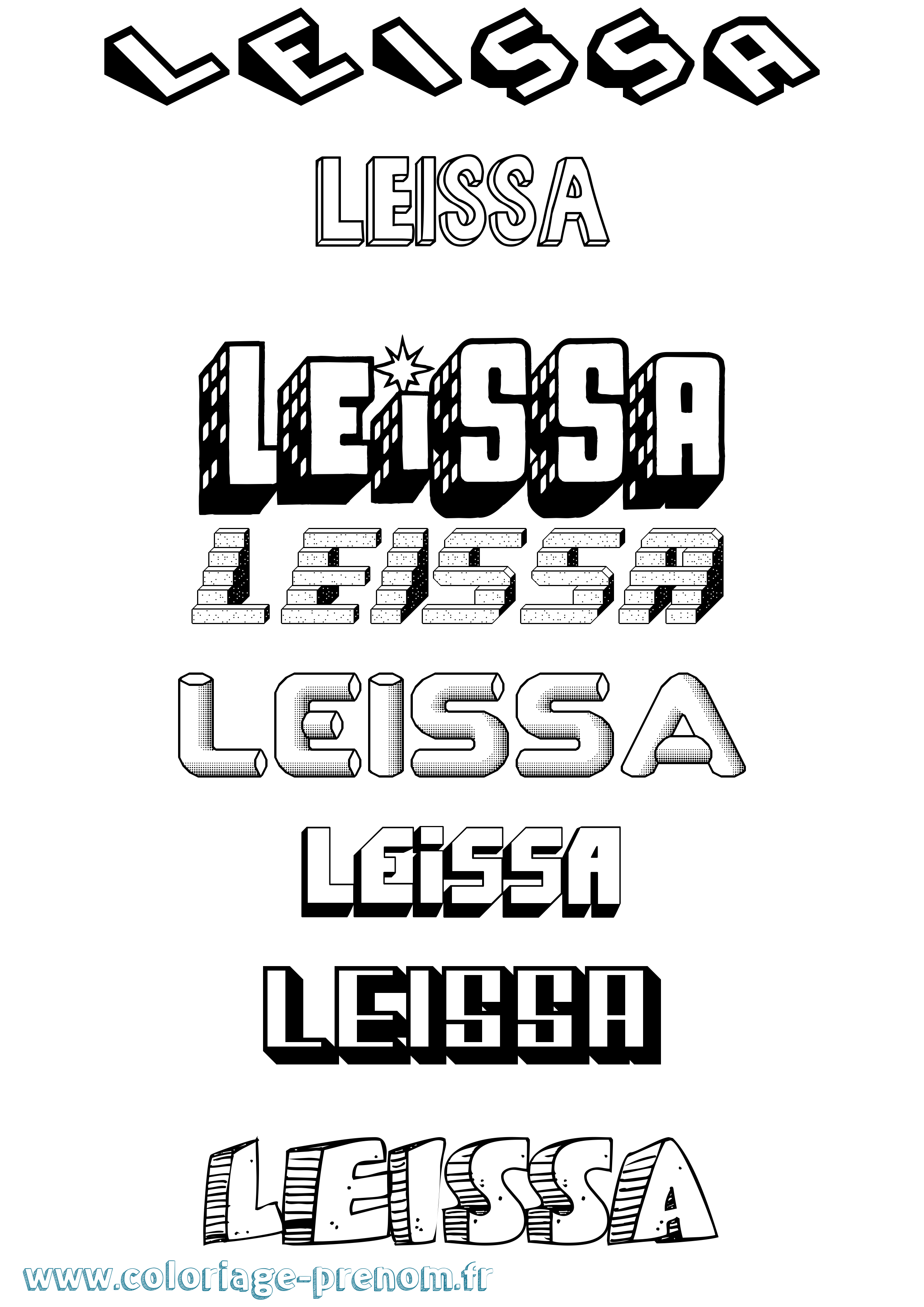 Coloriage Leissa Effet 3D Coloriage prénom Leissa Effet 3D