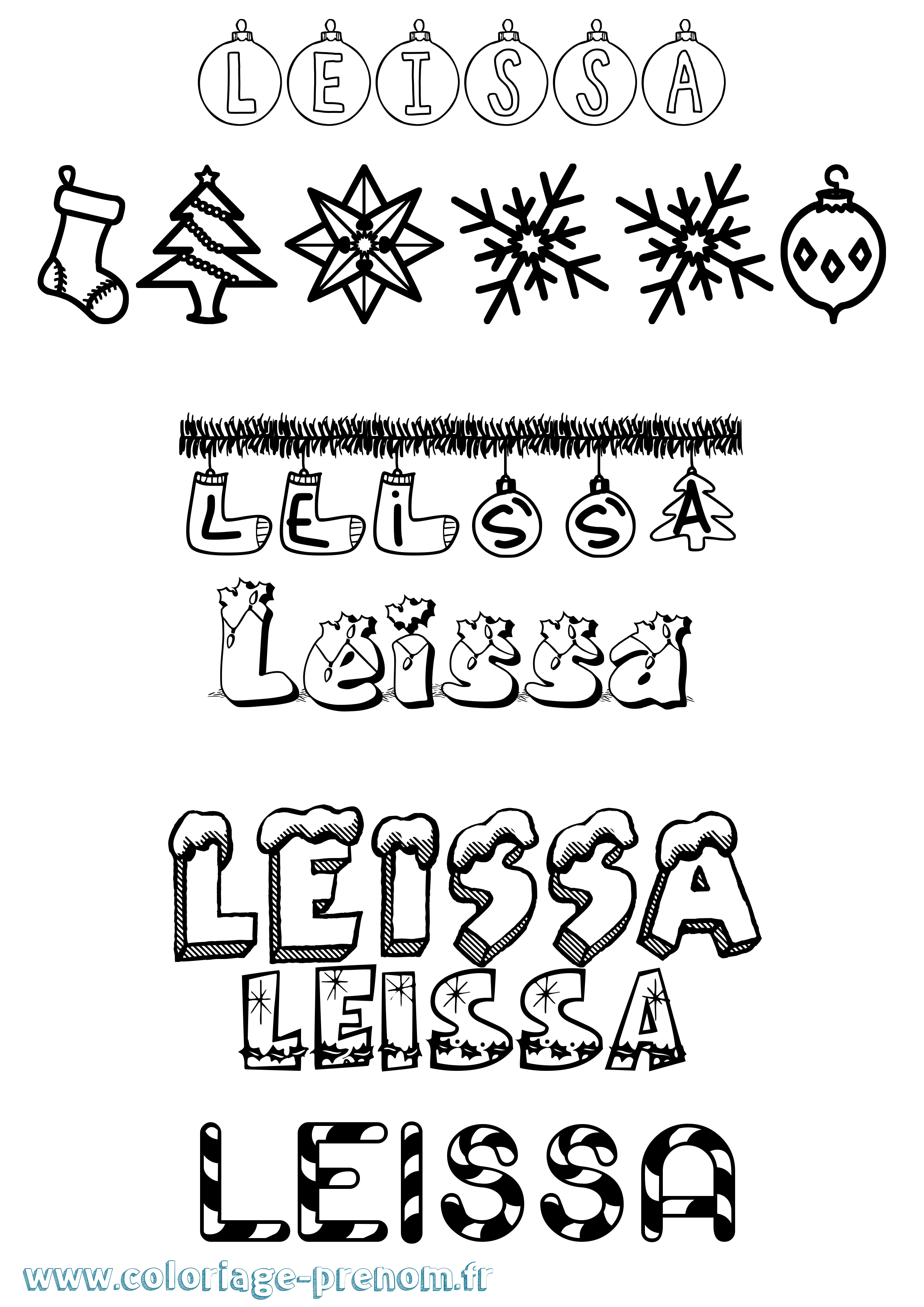 Coloriage Leissa Noël Coloriage prénom Leissa Noël