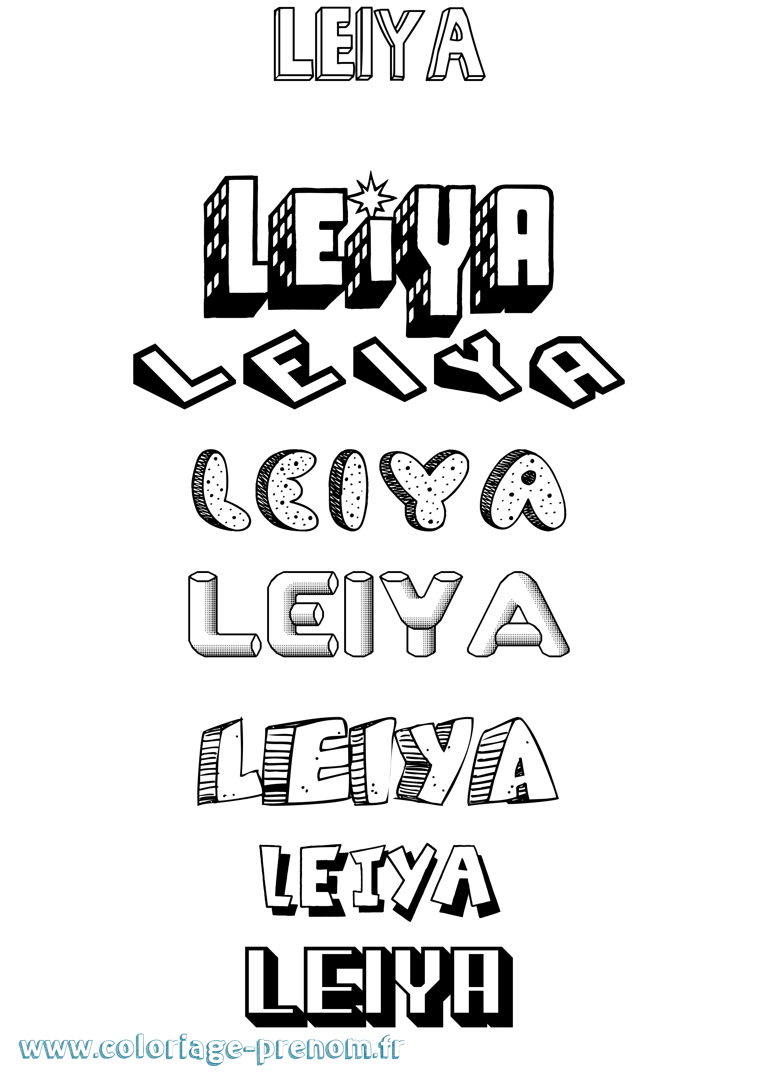 Coloriage Leiya Effet 3D Coloriage prénom Leiya Effet 3D