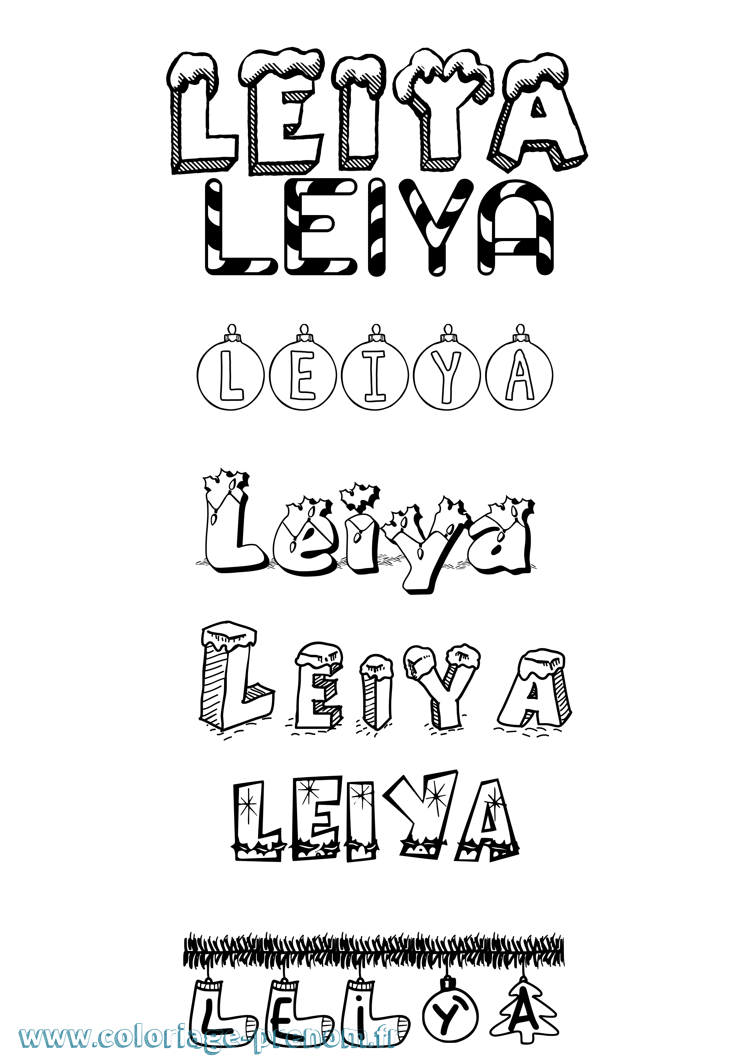 Coloriage Leiya Noël Coloriage prénom Leiya Noël