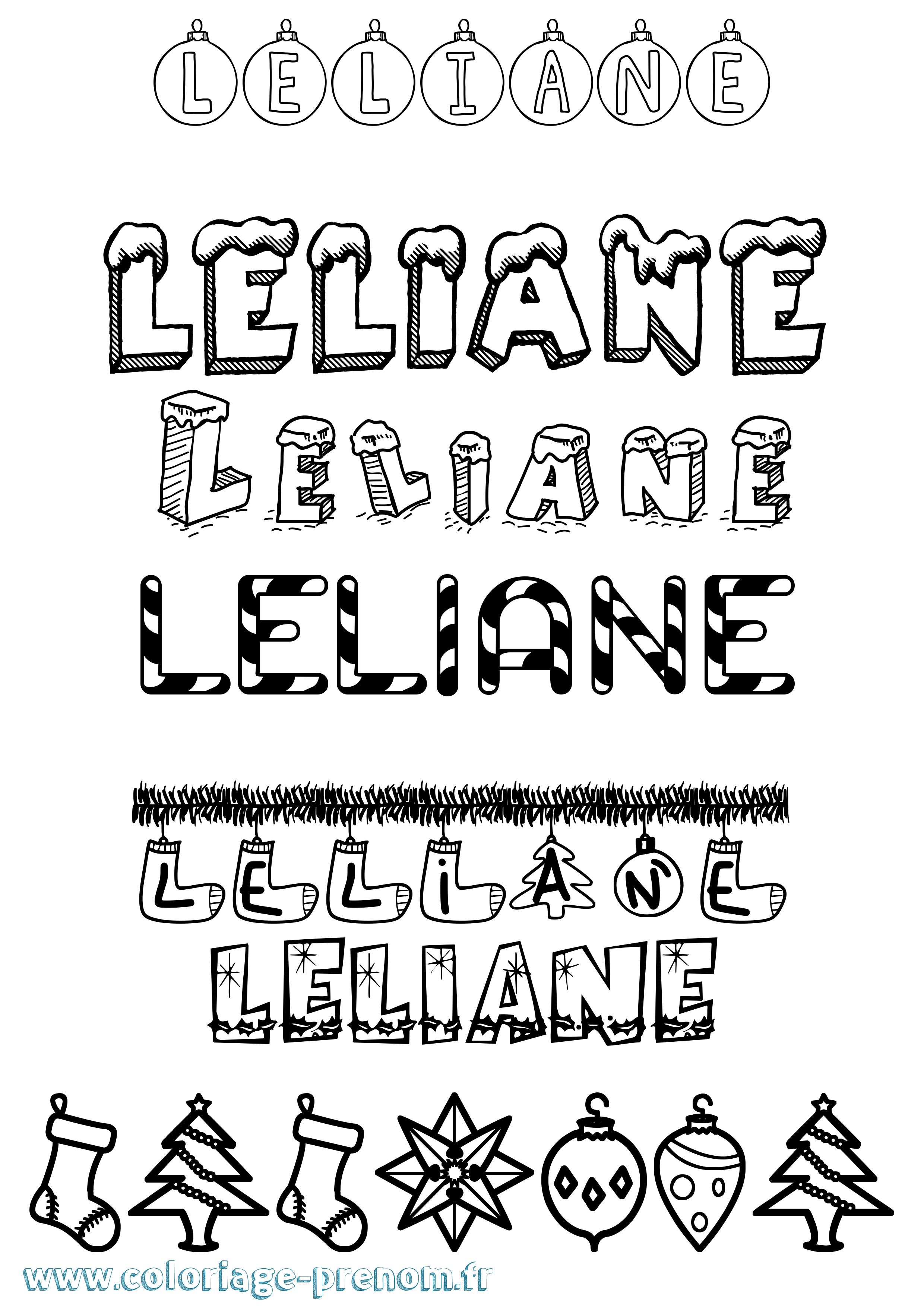 Coloriage Leliane Noël Coloriage prénom Leliane Noël