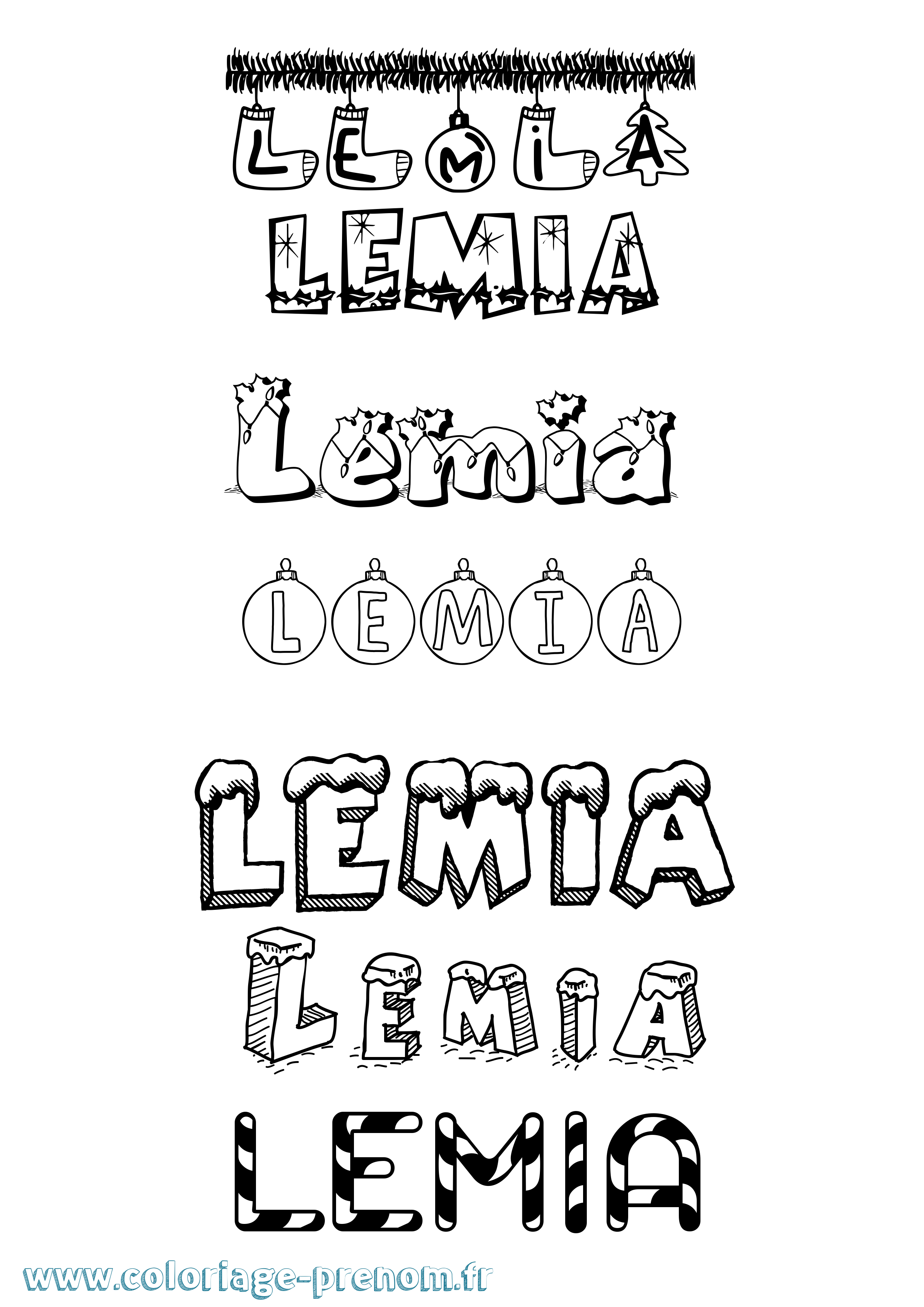 Coloriage Lemia Noël Coloriage prénom Lemia Noël