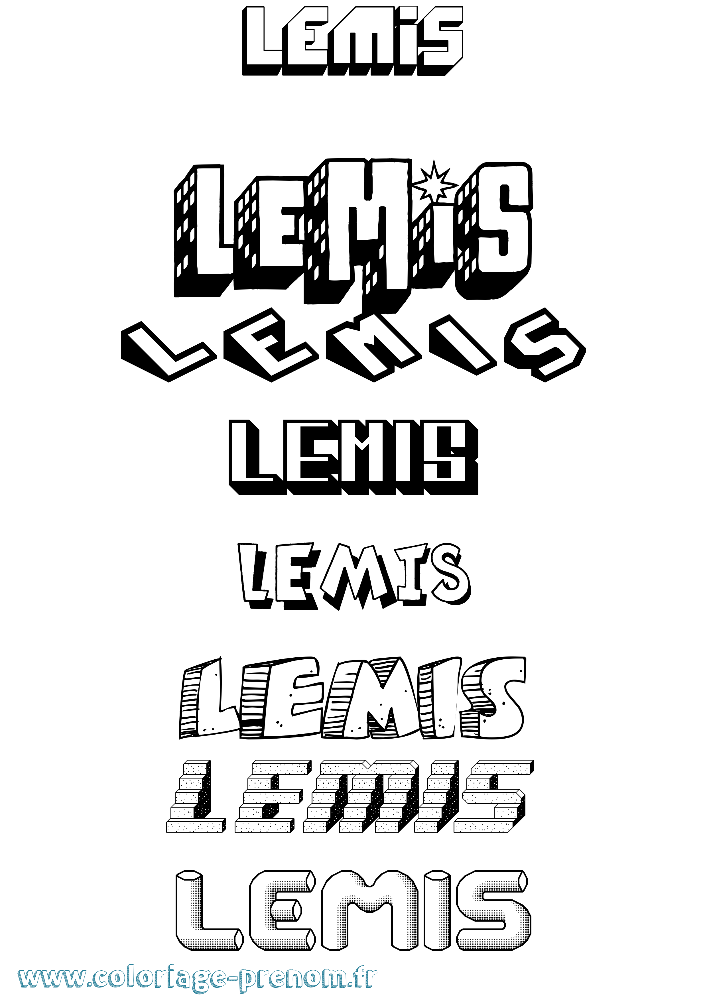 Coloriage Lemis Effet 3D Coloriage prénom Lemis Effet 3D