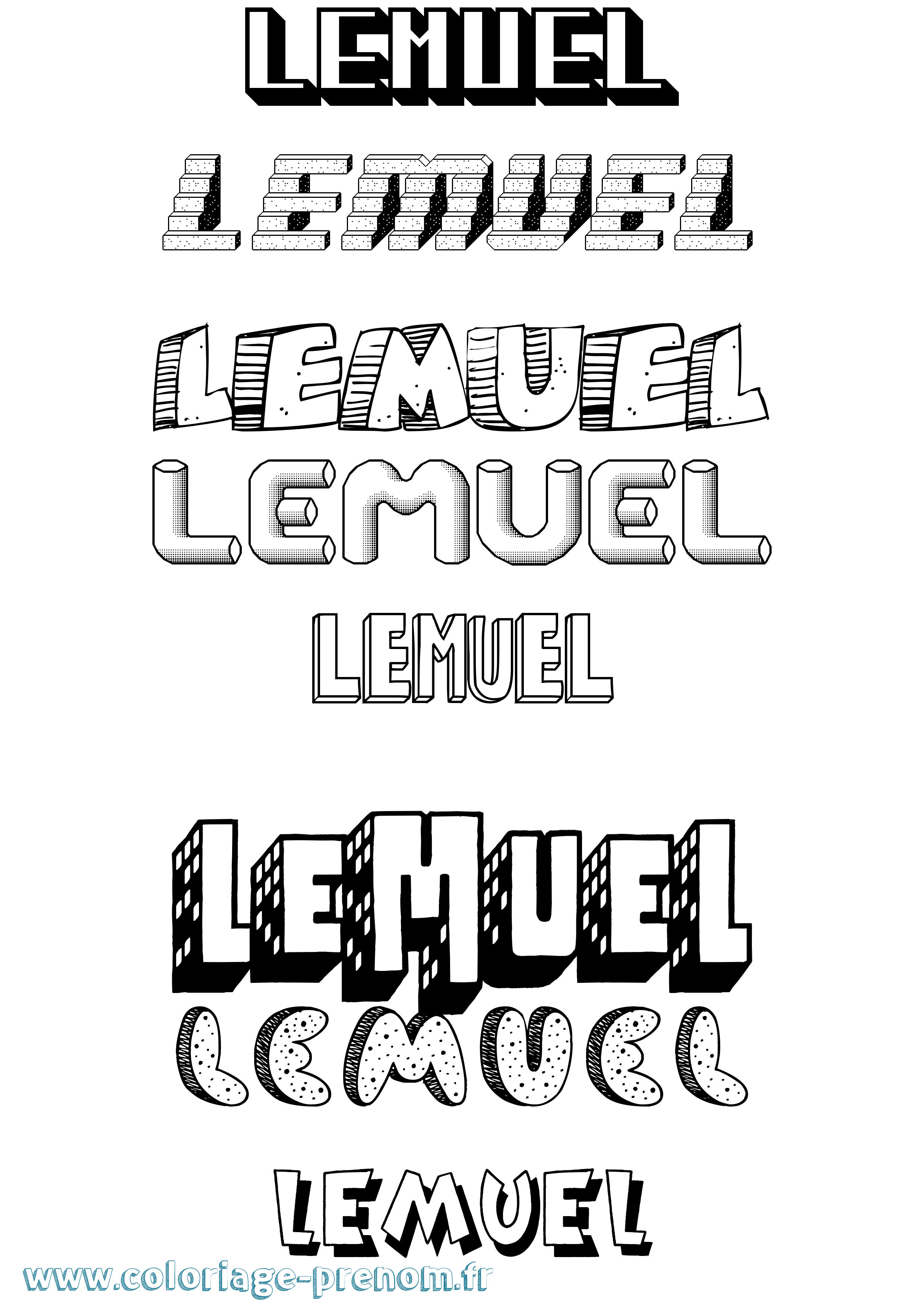 Coloriage Lemuel Effet 3D Coloriage prénom Lemuel Effet 3D