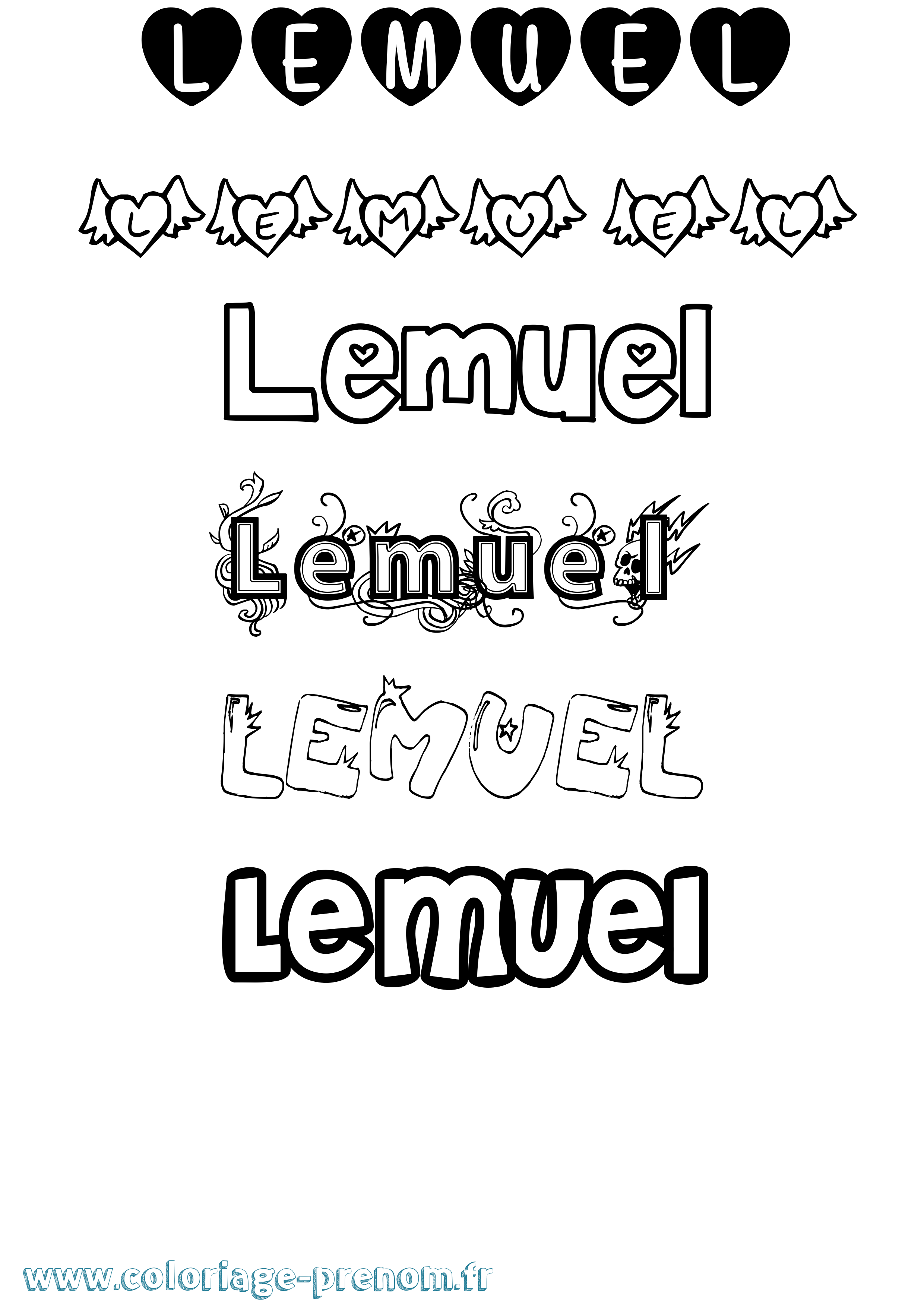 Coloriage Lemuel Girly Coloriage prénom Lemuel Girly