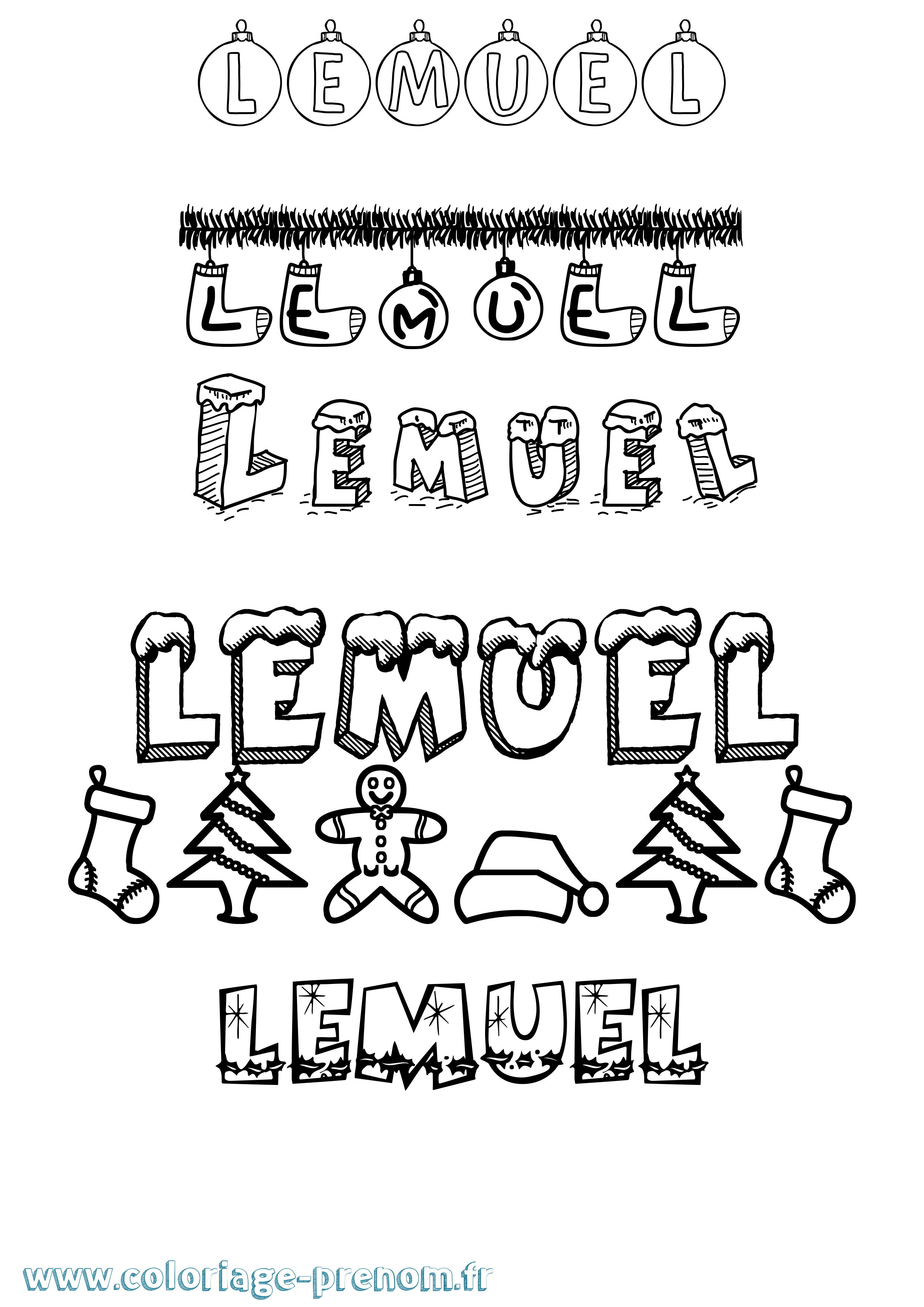 Coloriage Lemuel Noël Coloriage prénom Lemuel Noël