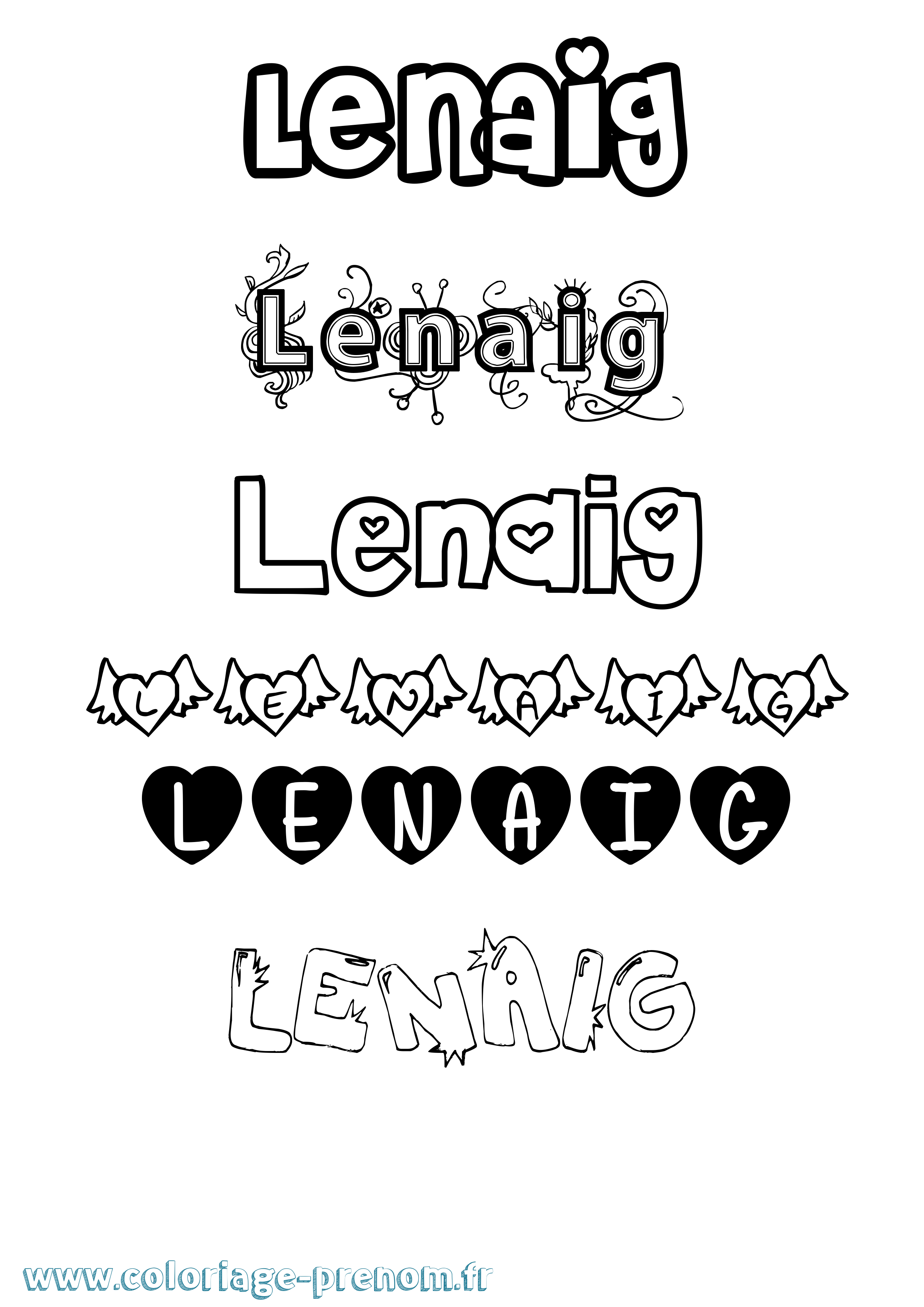 Coloriage Lenaig Girly Coloriage prénom Lenaig Girly
