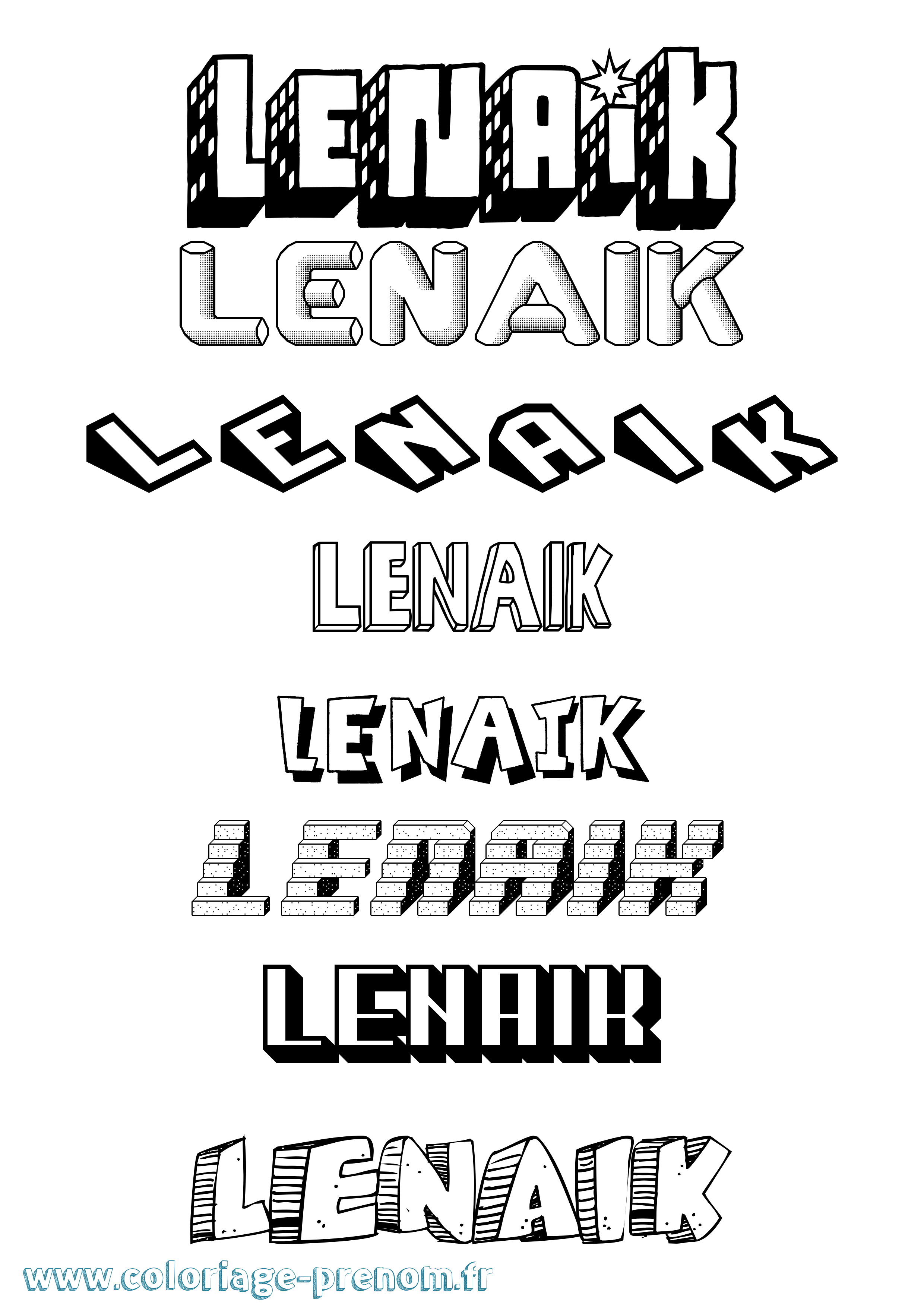 Coloriage Lenaik Effet 3D Coloriage prénom Lenaik Effet 3D