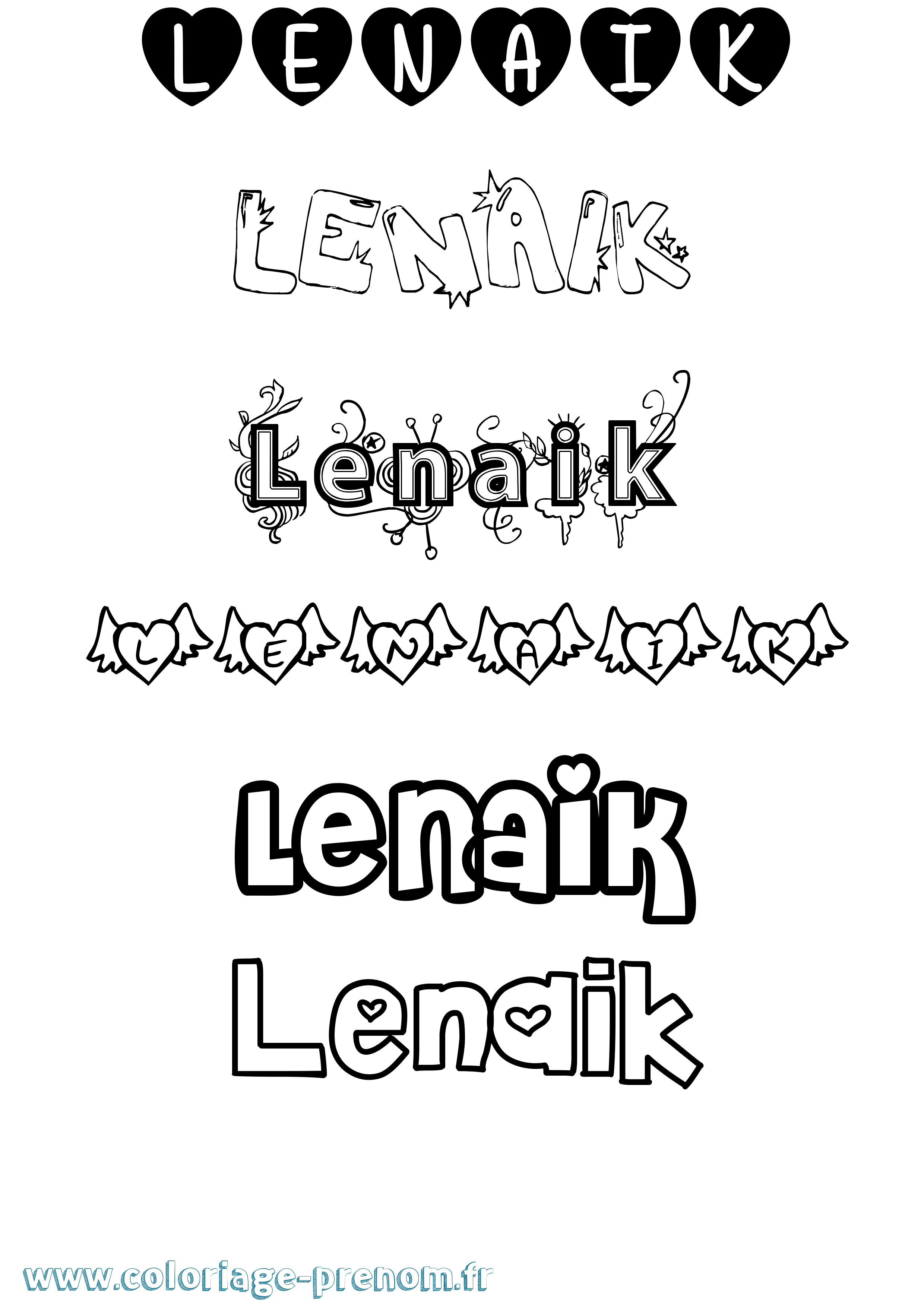 Coloriage Lenaik Girly Coloriage prénom Lenaik Girly