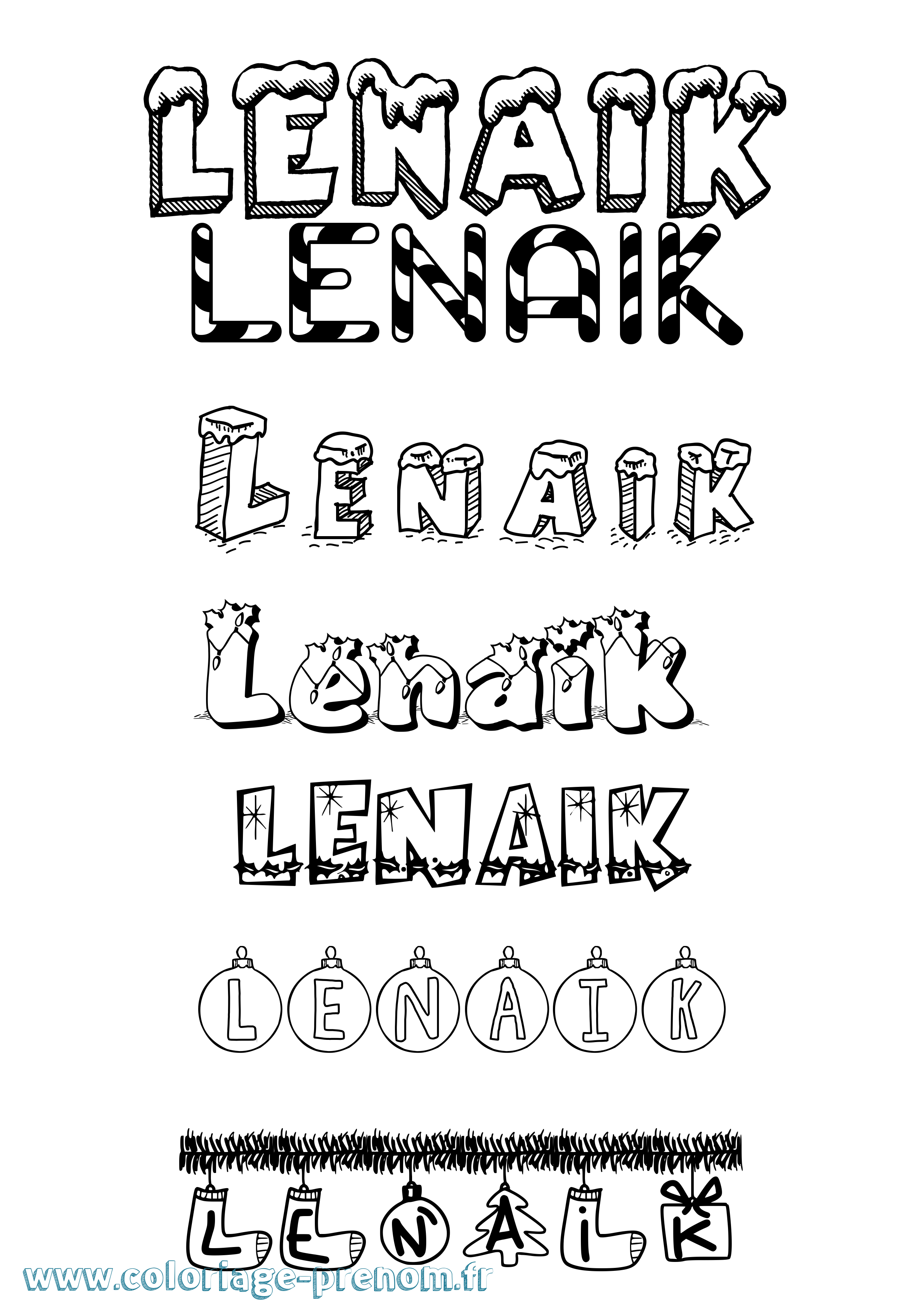 Coloriage Lenaik Noël Coloriage prénom Lenaik Noël