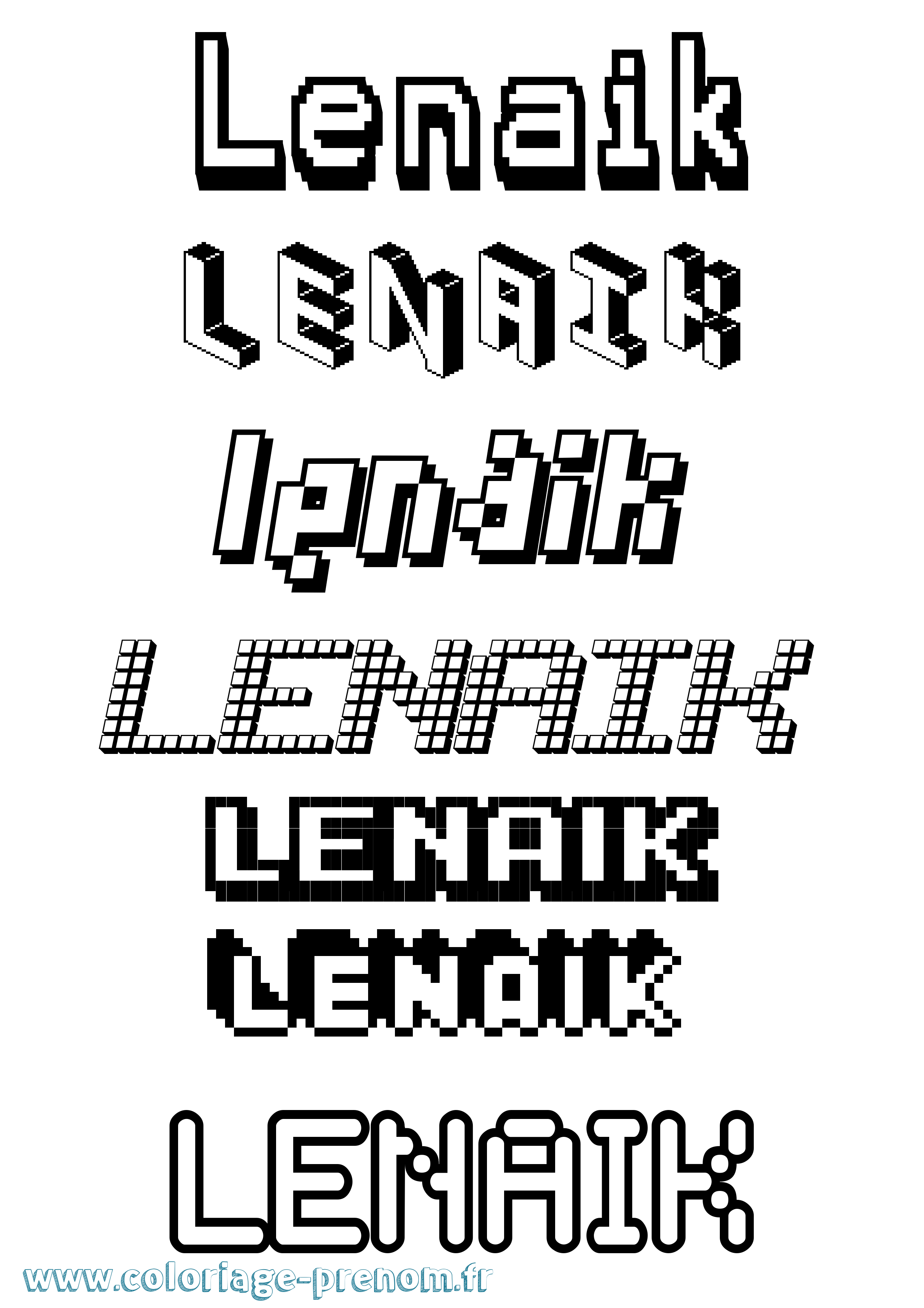 Coloriage Lenaik Pixel Coloriage prénom Lenaik Pixel