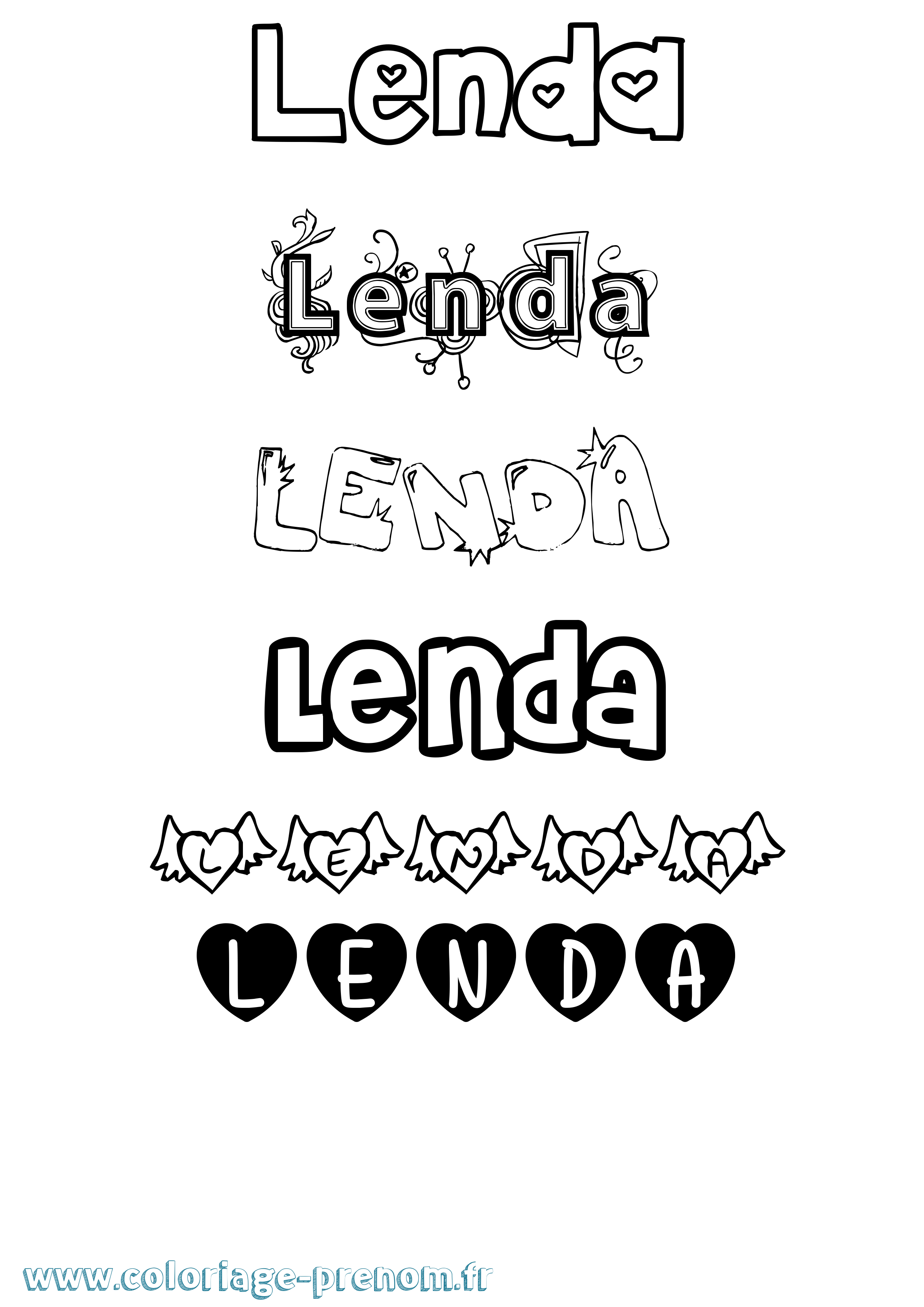 Coloriage Lenda Girly Coloriage prénom Lenda Girly