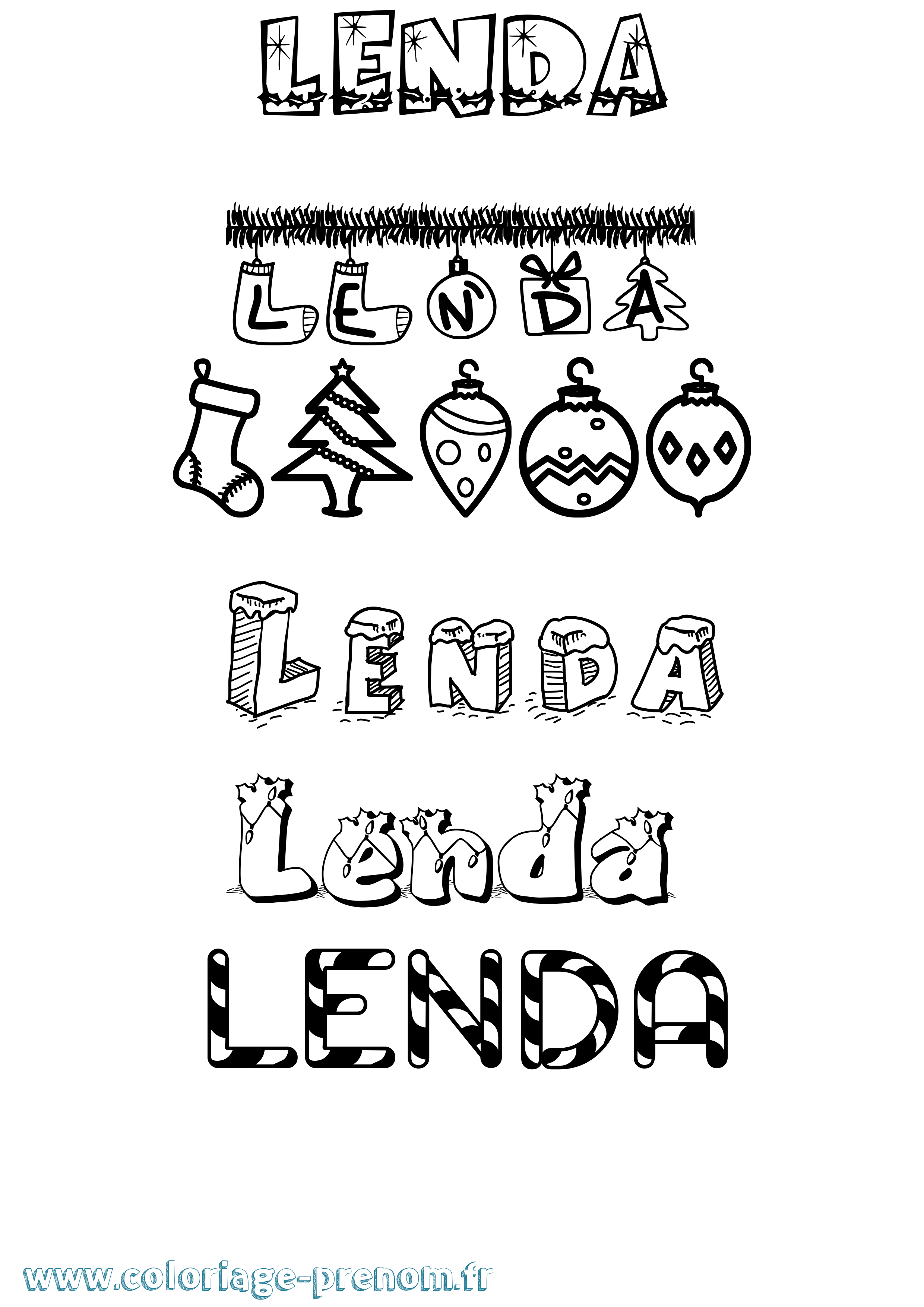 Coloriage Lenda Noël Coloriage prénom Lenda Noël