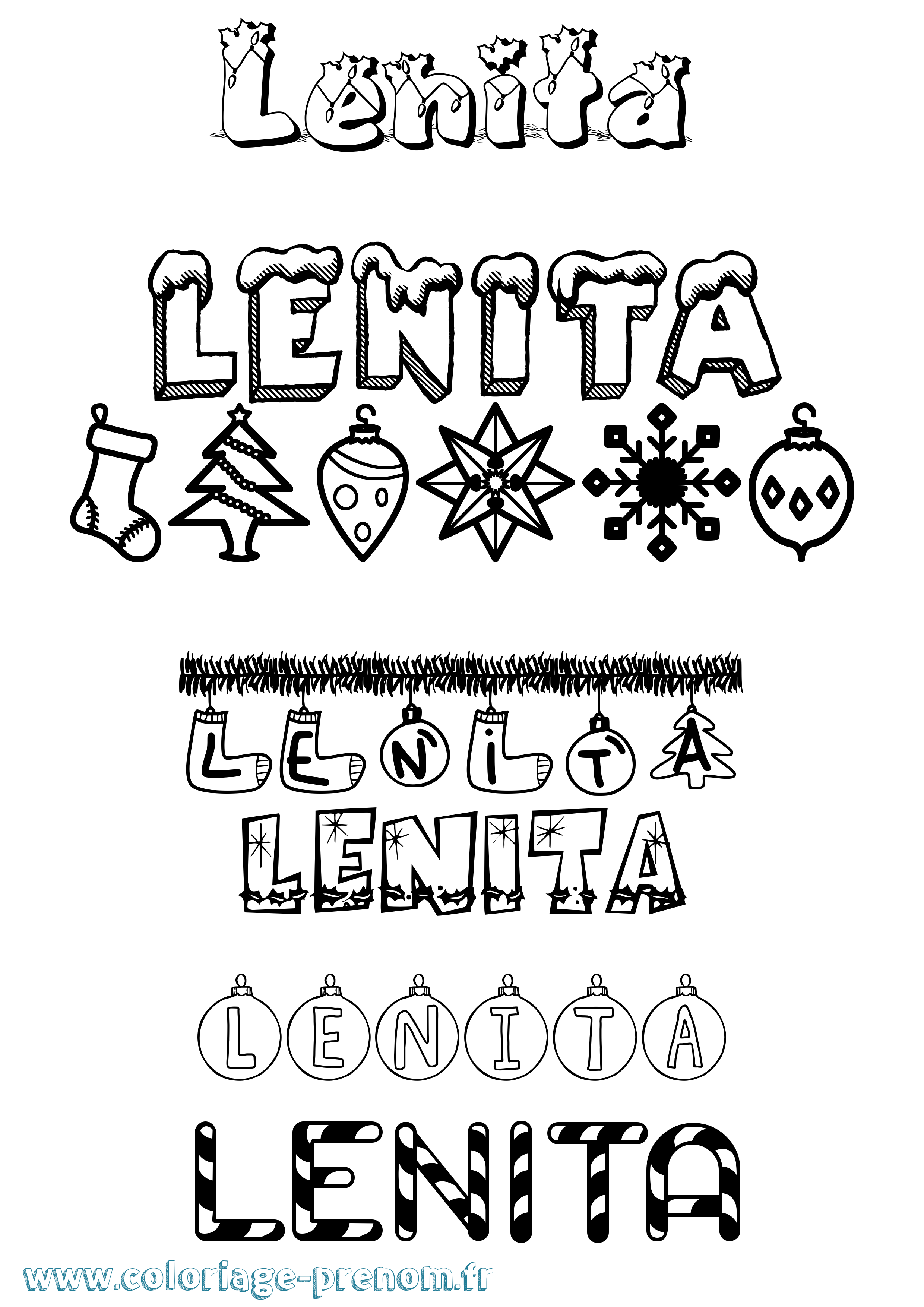 Coloriage Lenita Noël Coloriage prénom Lenita Noël
