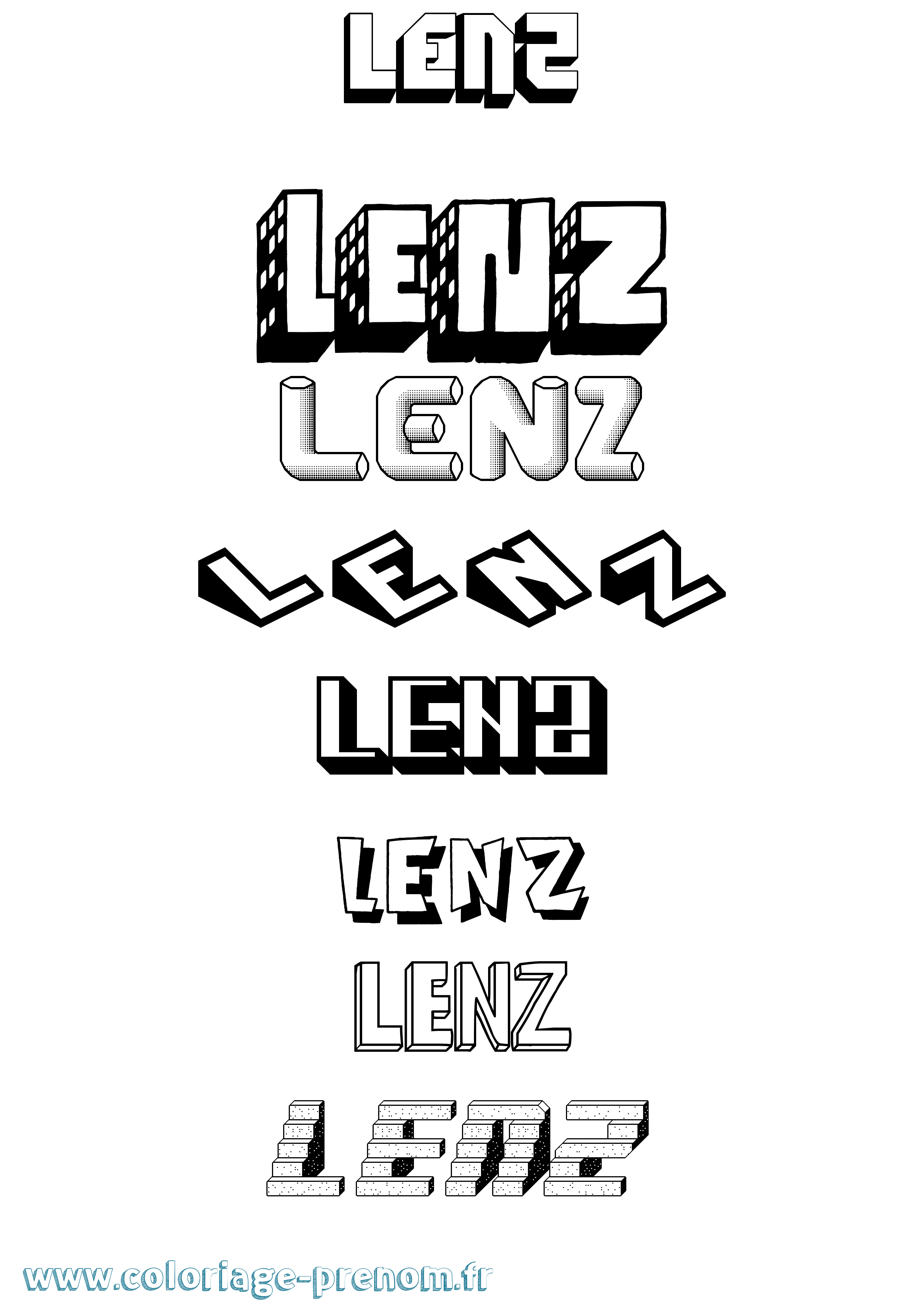 Coloriage Lenz Effet 3D Coloriage prénom Lenz Effet 3D