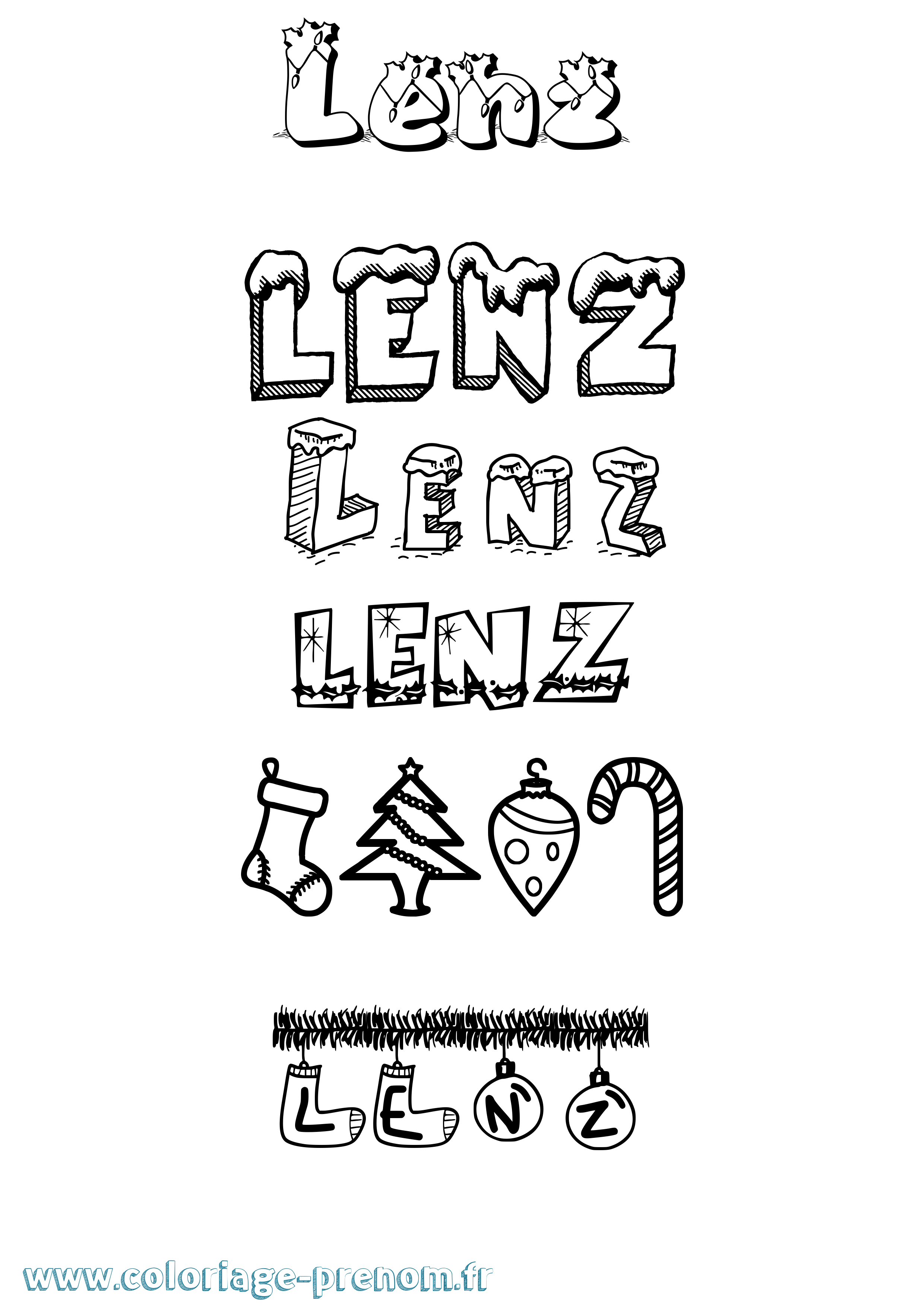 Coloriage Lenz Noël Coloriage prénom Lenz Noël