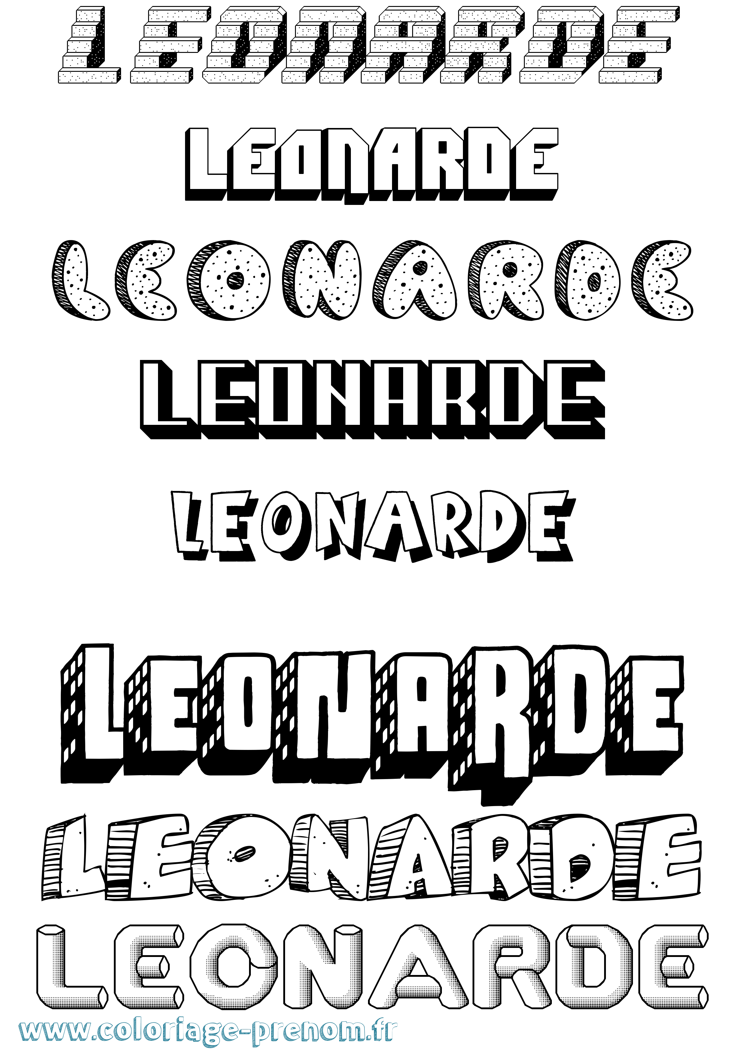Coloriage Leonarde Effet 3D Coloriage prénom Leonarde Effet 3D