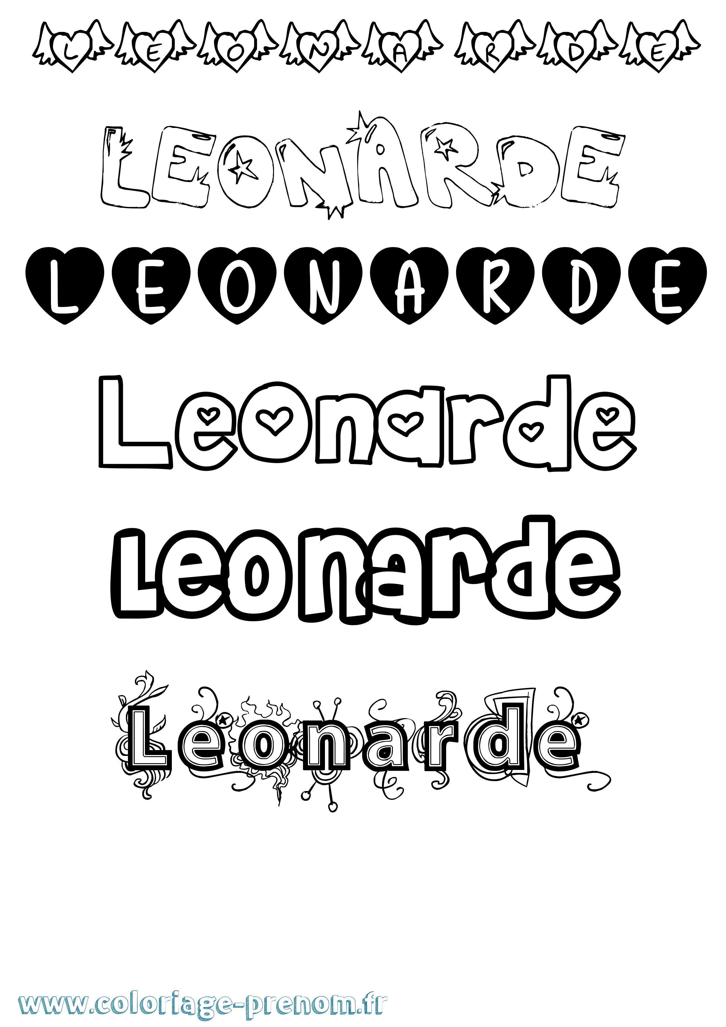 Coloriage Leonarde Girly Coloriage prénom Leonarde Girly